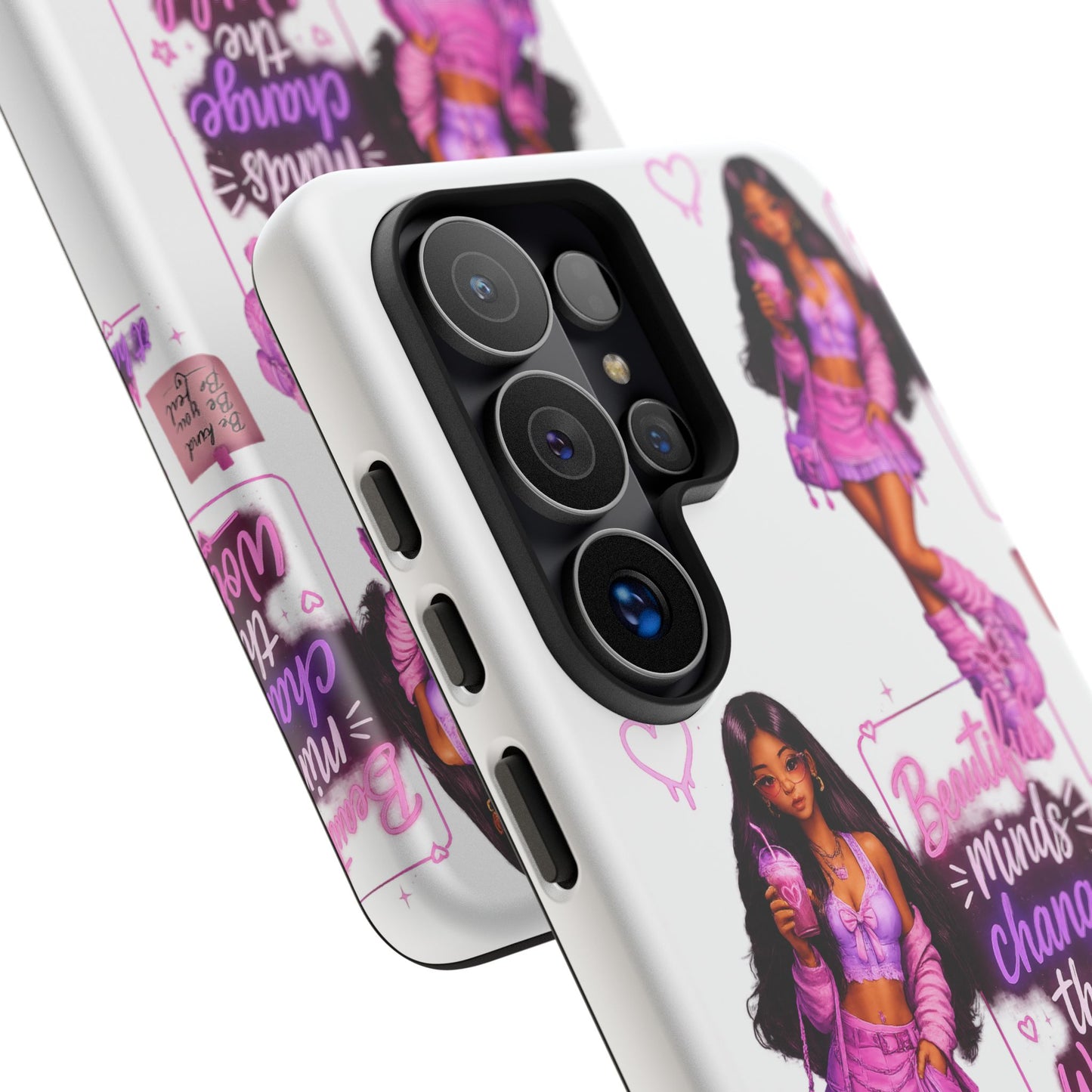 Empowerment Girl Phone Case — "Minds Change the World" Pink Aesthetic Protective Cover
