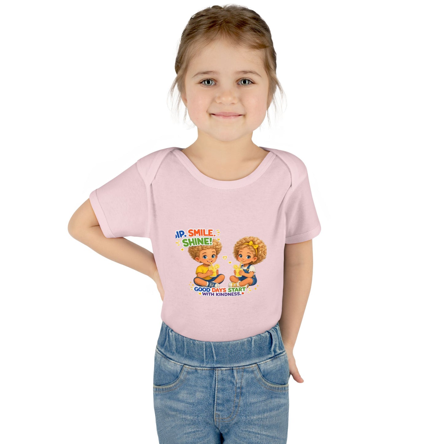 Infant Bodysuit "Rise, Smile, Shine!" Cute Kids Graphic Onesie — "Good Days Start with Kindness"