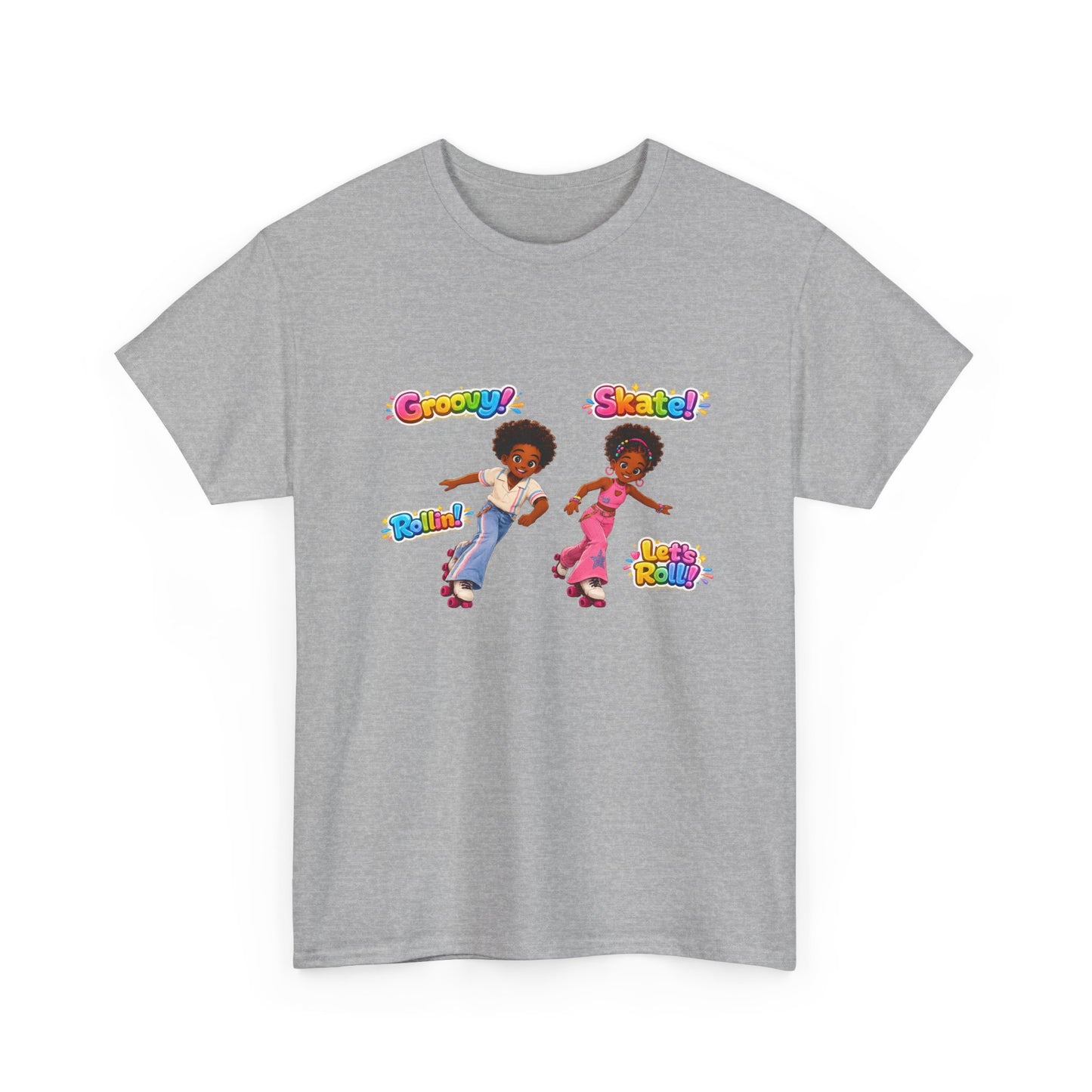 Roller Dance Kids T-Shirt — 'Groovy! Skate!' Retro Afro Puff Skaters Tee