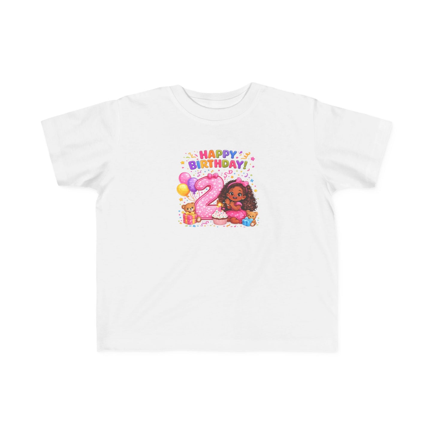 Toddler Birthday Tee — "Happy Birthday 2" Girl Balloon Party Shirt