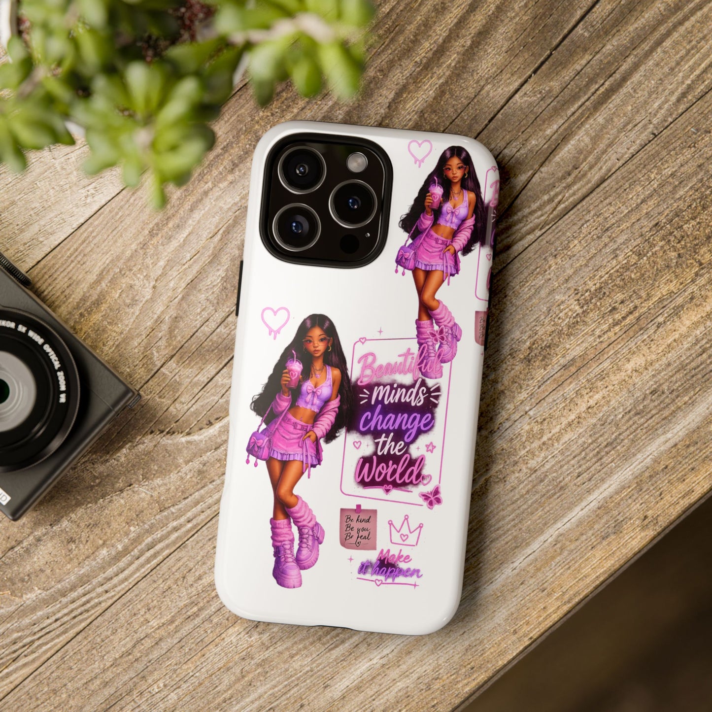 Empowerment Girl Phone Case — "Minds Change the World" Pink Aesthetic Protective Cover