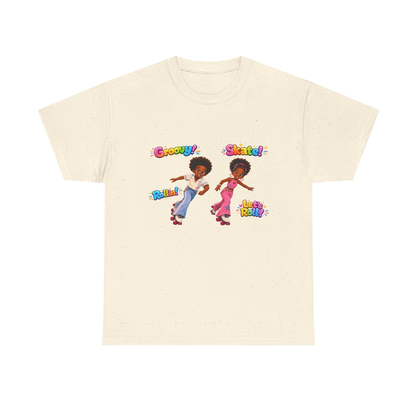 Retro Roller Skating Kids Tee — 'Groovy! Skate!' Colorful 70s-Inspired Shirt
