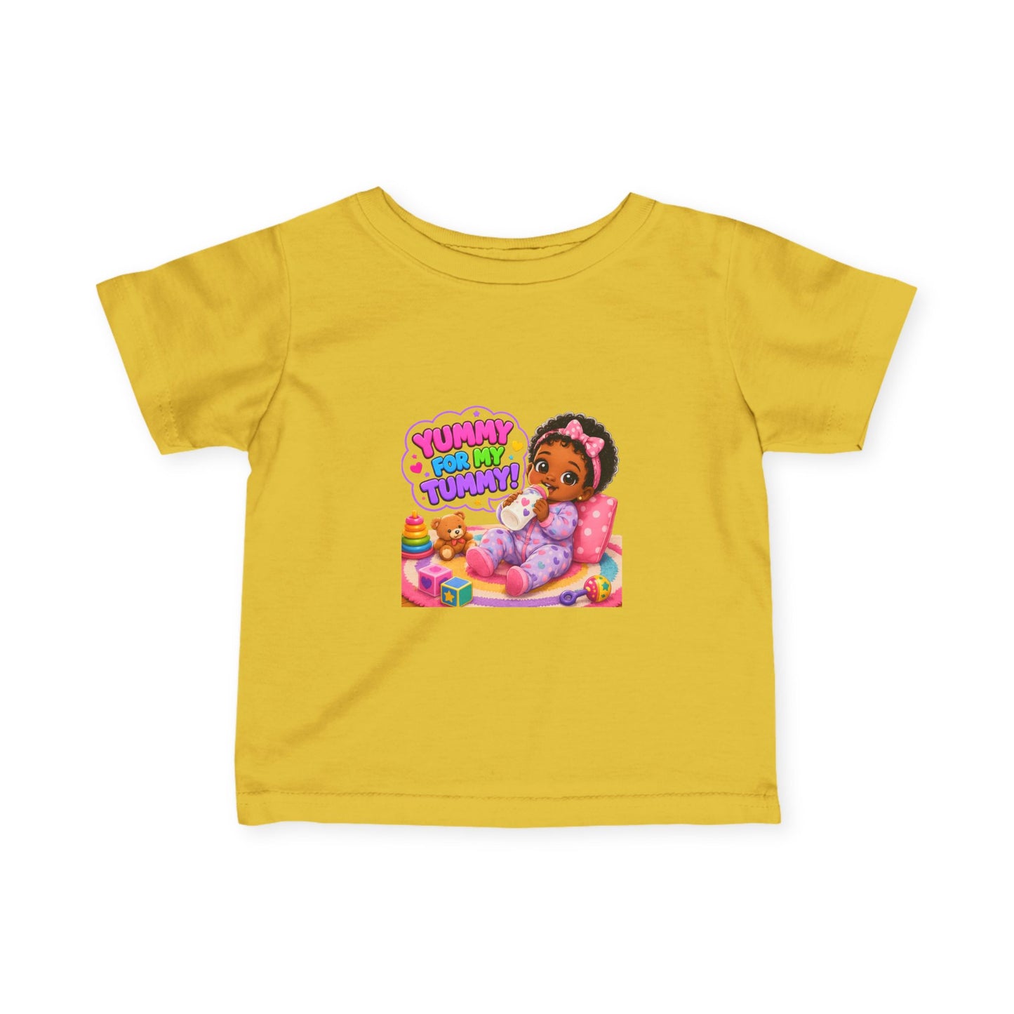Infant Tee — "Yummy for My Tummy" Baby Girl Graphic Shirt