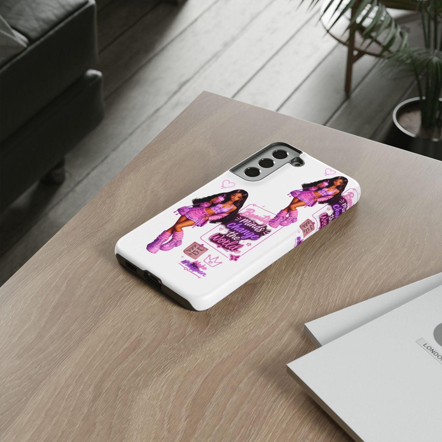 Empowerment Girl Phone Case — "Minds Change the World" Pink Aesthetic Protective Cover
