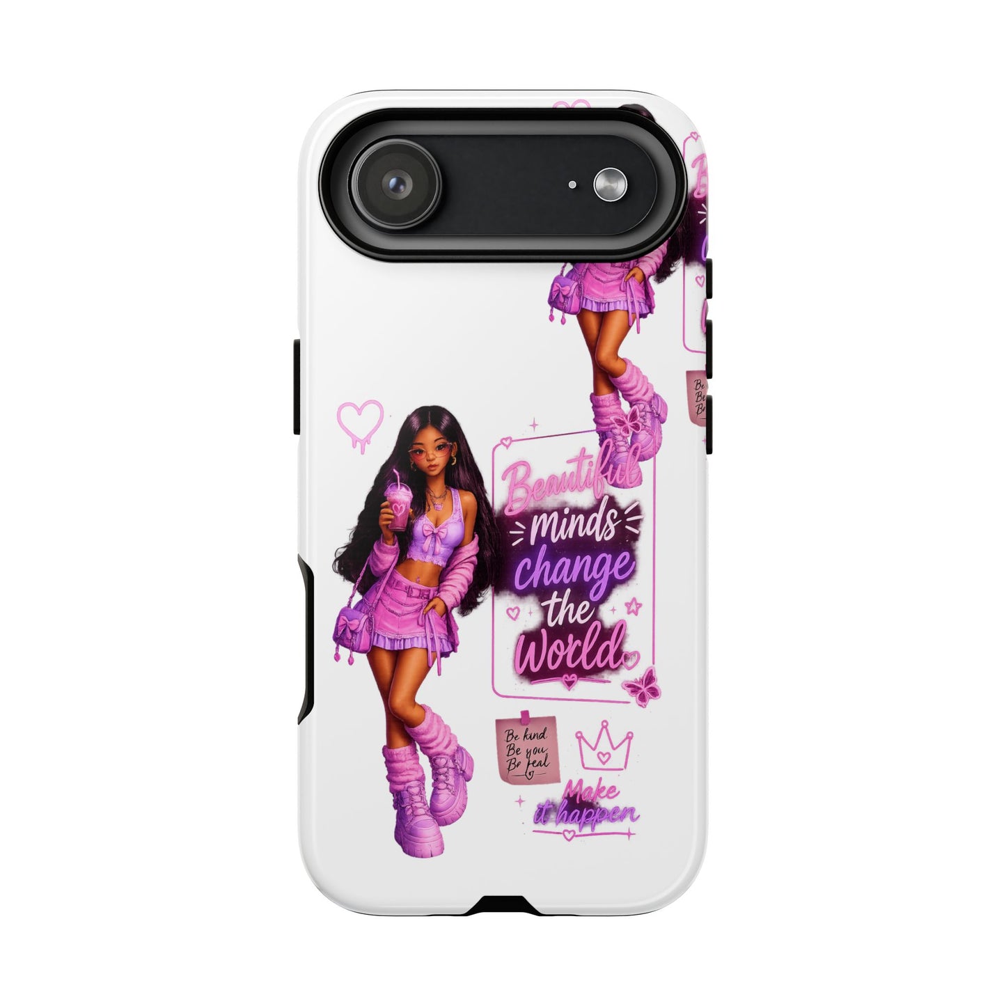 Empowerment Girl Phone Case — "Minds Change the World" Pink Aesthetic Protective Cover