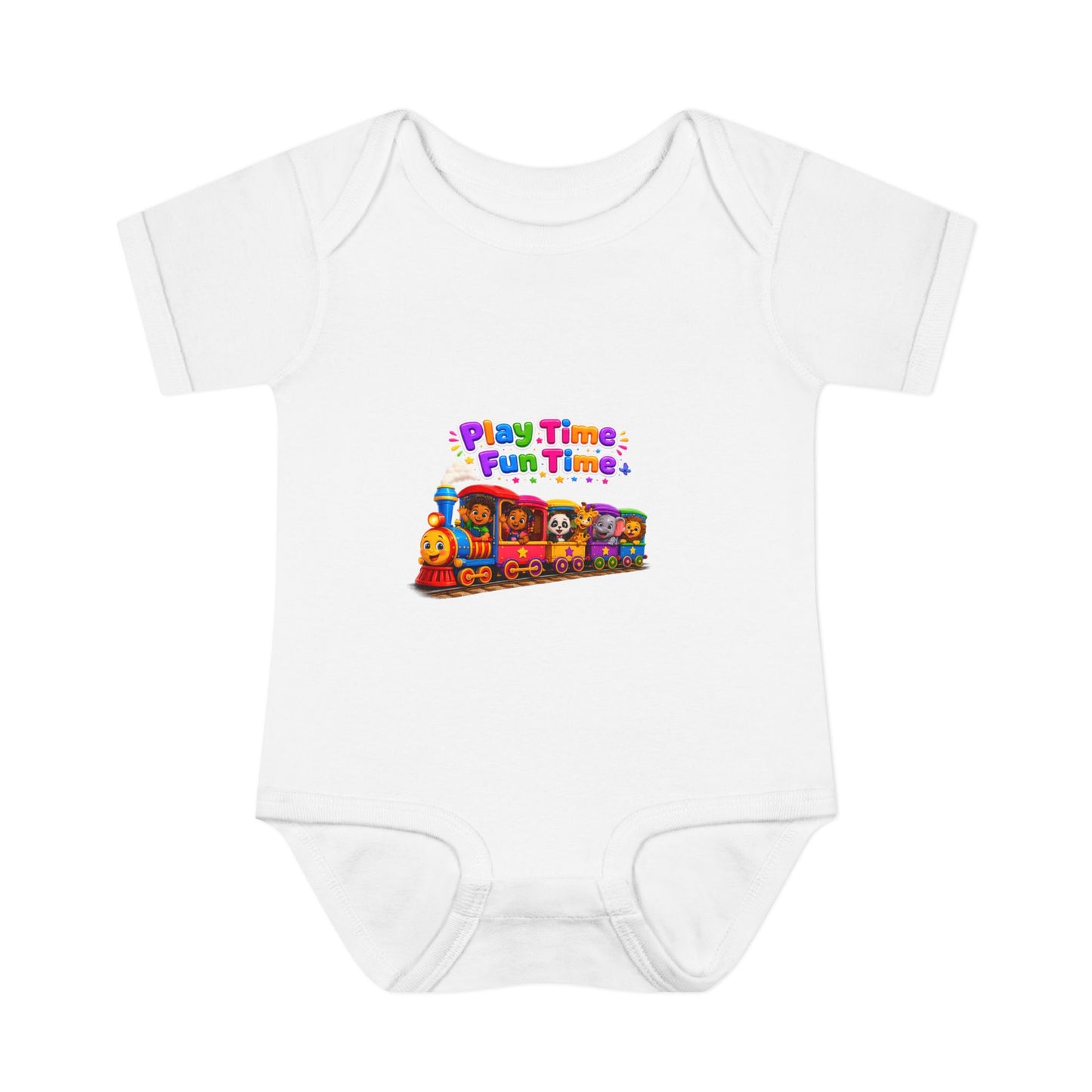 Play Time Fun Time Train Baby Bodysuit — Colorful Infant Onesie