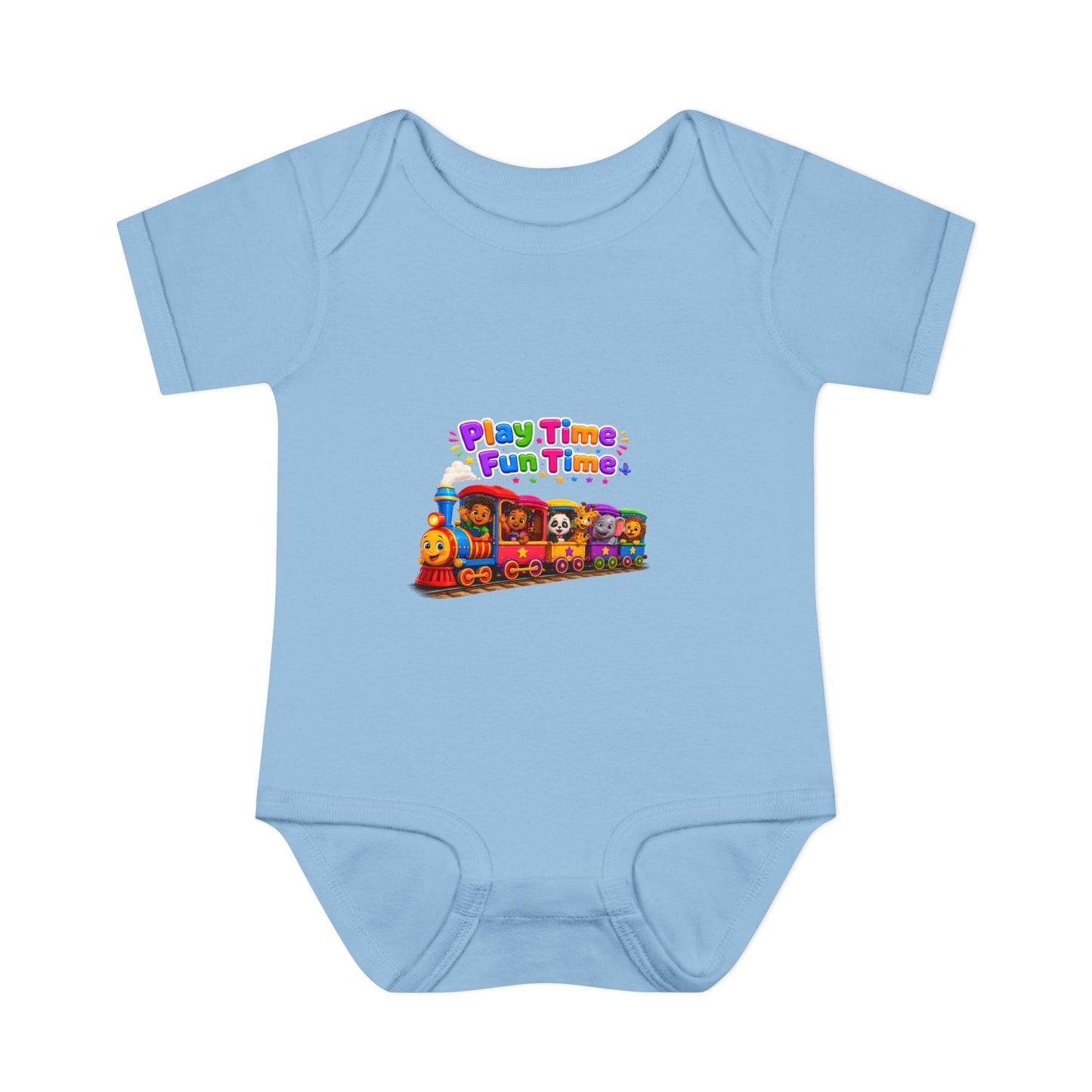 Play Time Fun Time Train Baby Bodysuit — Colorful Infant Onesie