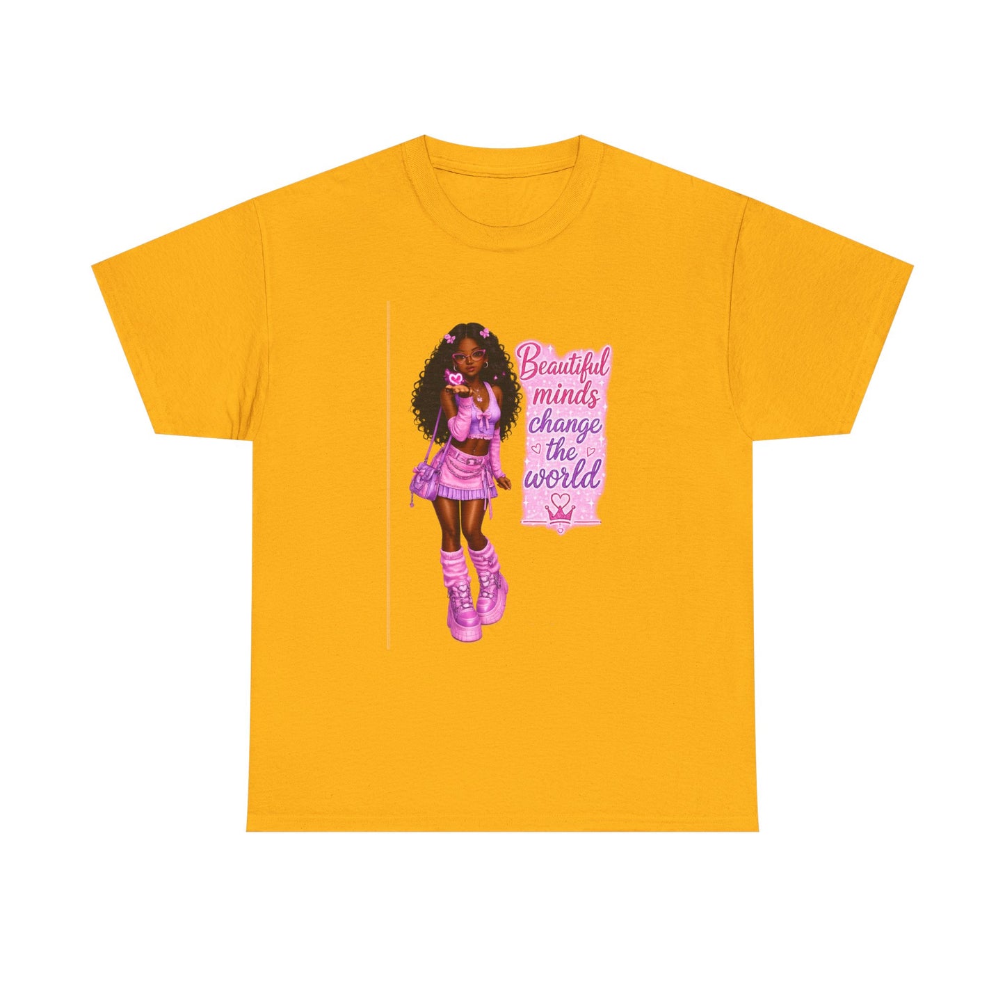 T-Shirt — 'Beautiful Minds Change the World' Pink Afro Girl Graphic