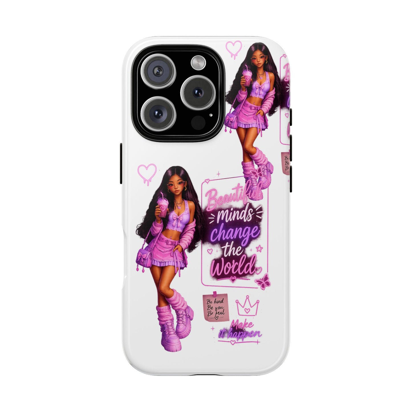 Empowerment Girl Phone Case — "Minds Change the World" Pink Aesthetic Protective Cover