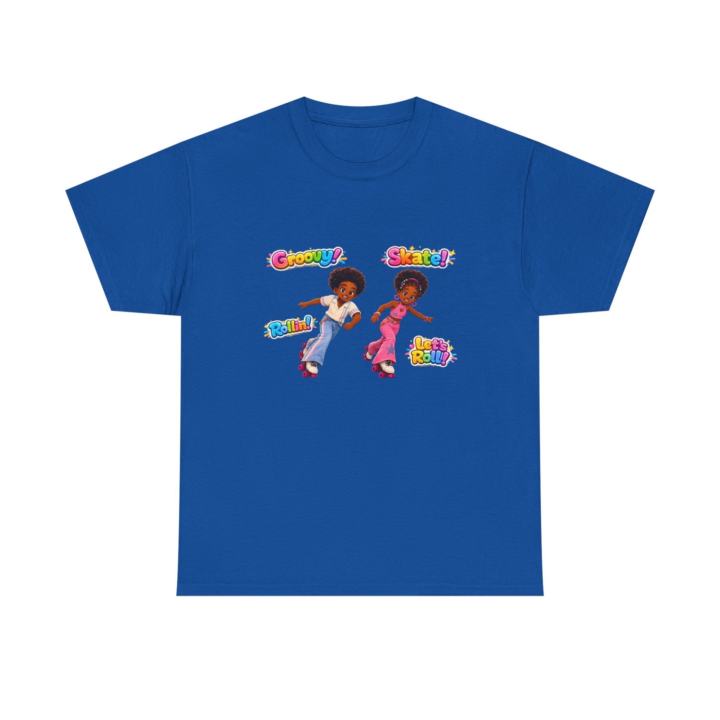 Roller Dance Kids T-Shirt — 'Groovy! Skate!' Retro Afro Puff Skaters Tee