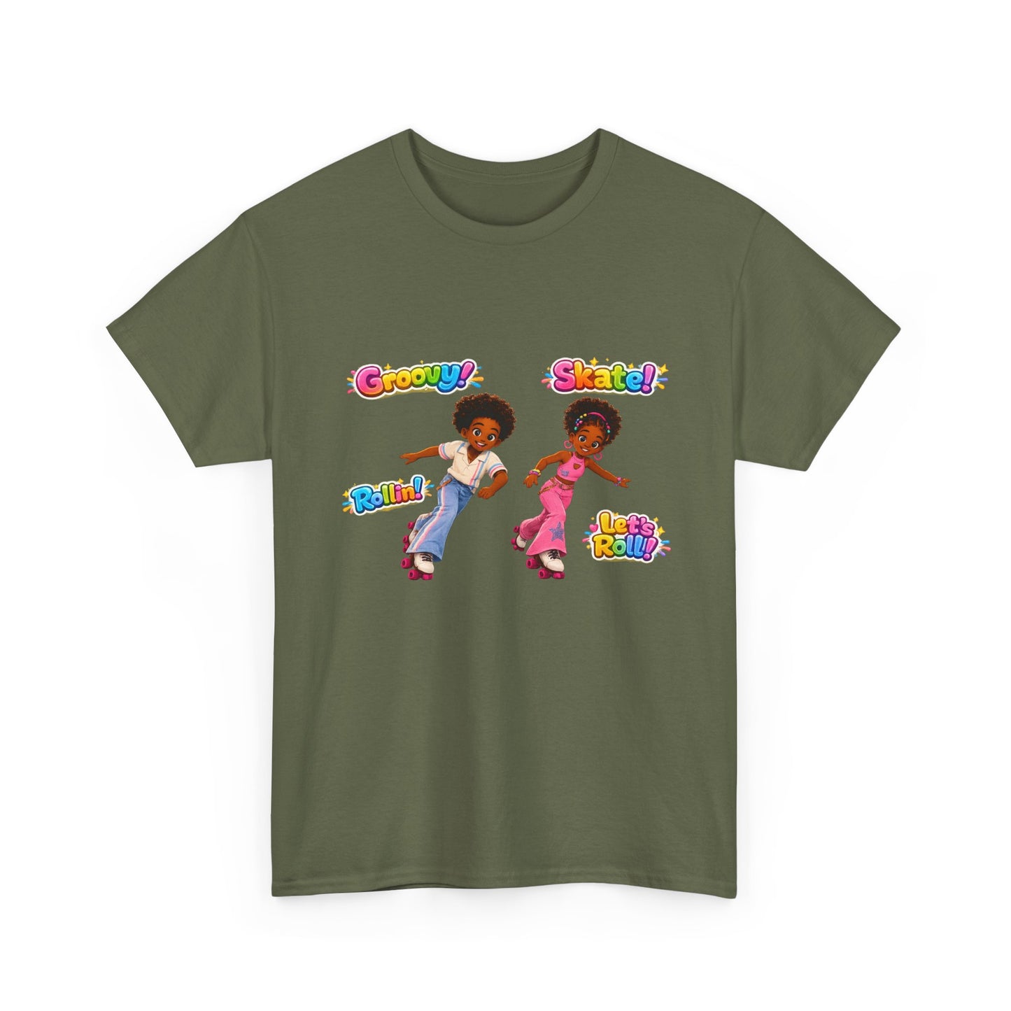 Retro Roller Skating Kids Tee — 'Groovy! Skate!' Colorful 70s-Inspired Shirt