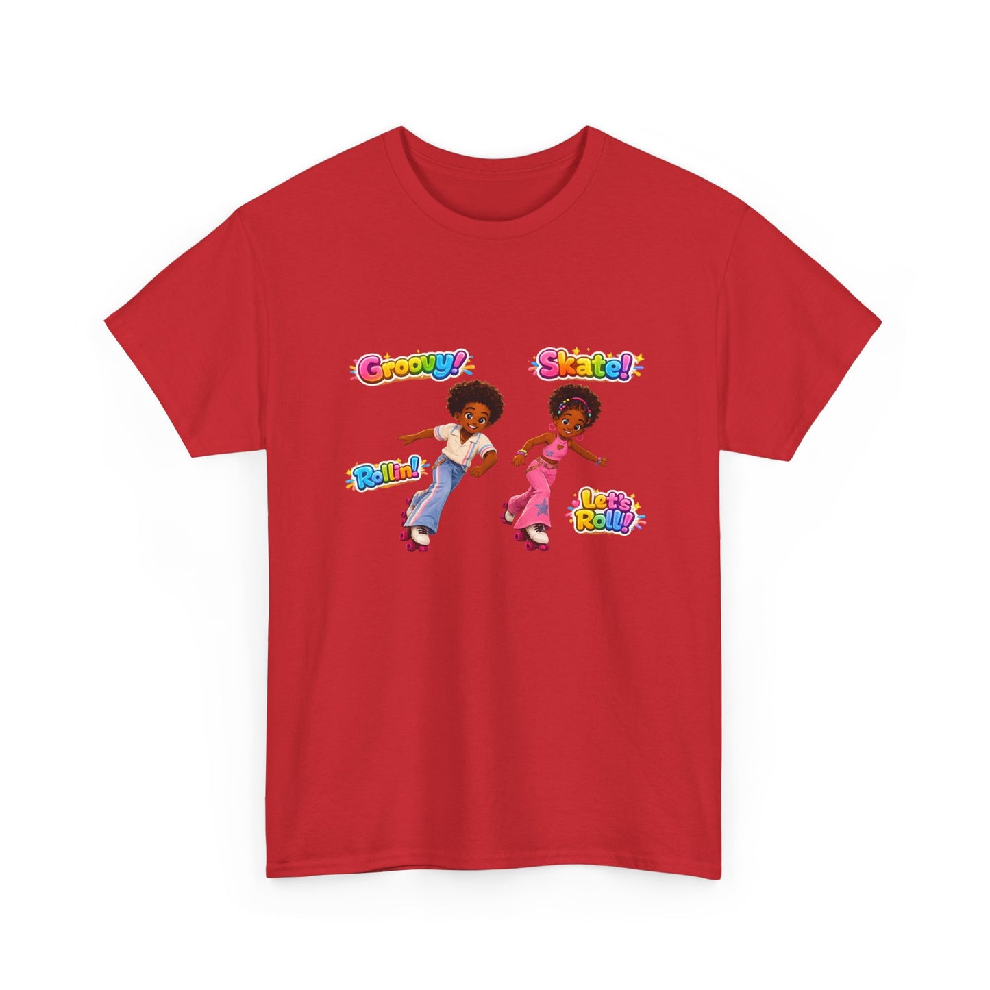 Roller Dance Kids T-Shirt — 'Groovy! Skate!' Retro Afro Puff Skaters Tee