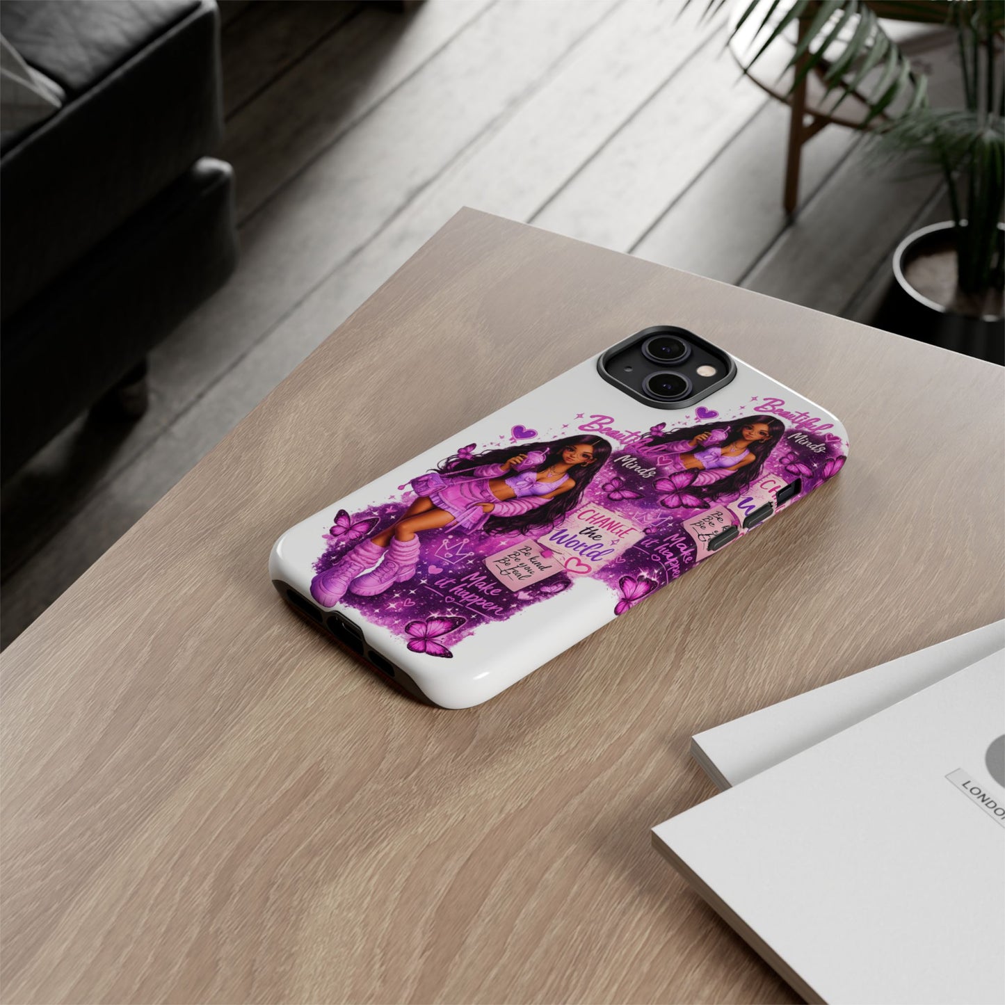 Empowered Girl Phone Case — Pink Butterfly ‘Change the World’ Design