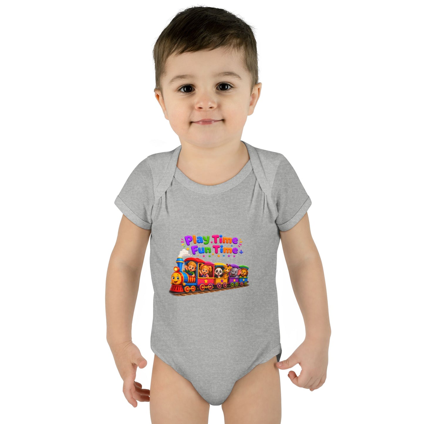 Play Time Fun Time Baby Bodysuit — Colorful Train Infant Onesie