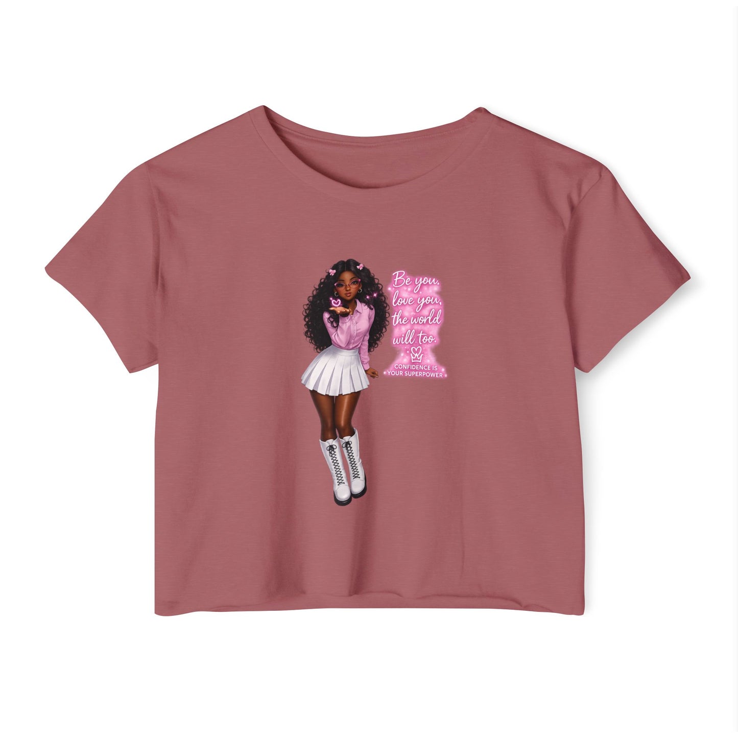 Festival Crop Top — Pink Glitter Doll Graphic Women’s Party Tee