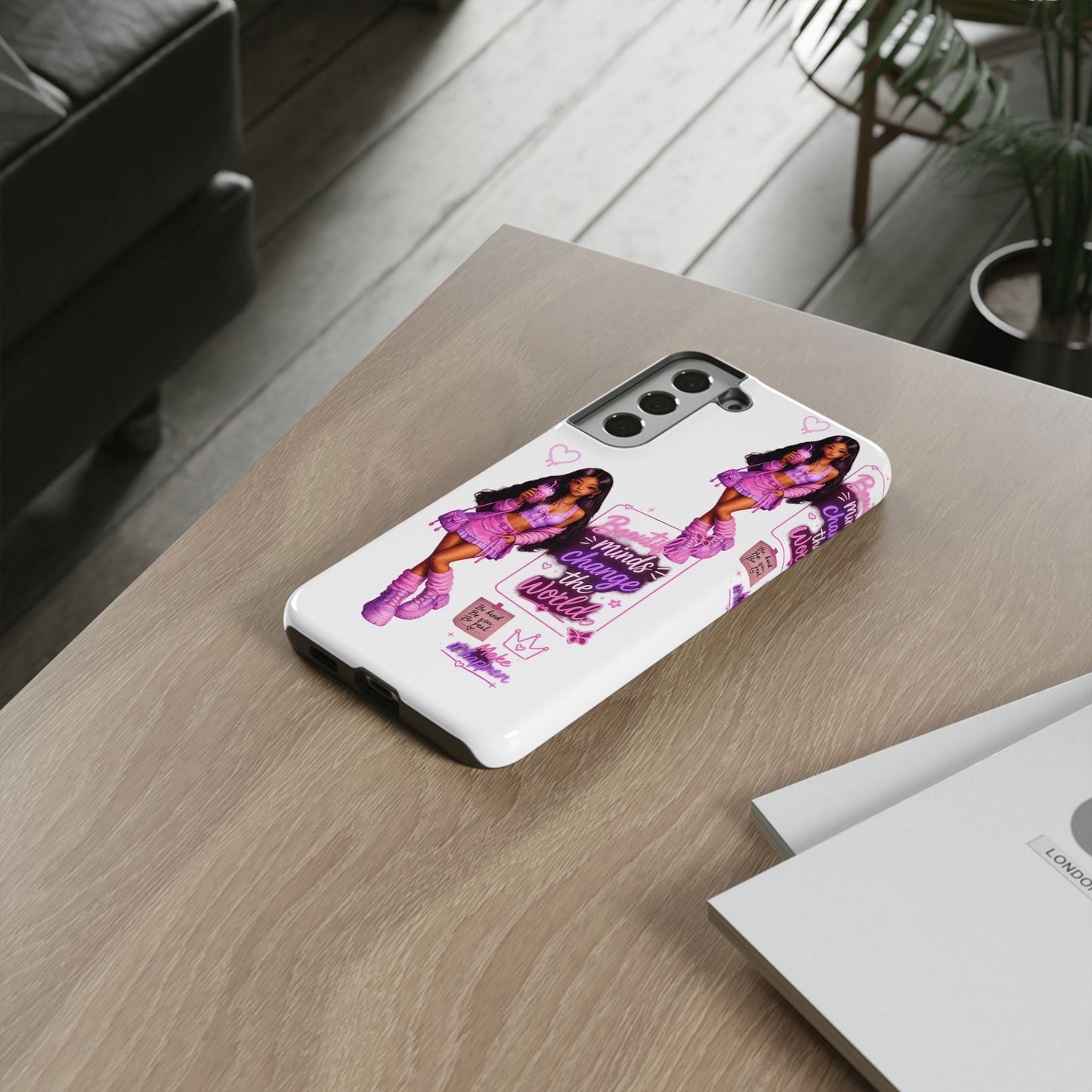 Empowerment Girl Phone Case — "Minds Change the World" Pink Aesthetic Protective Cover