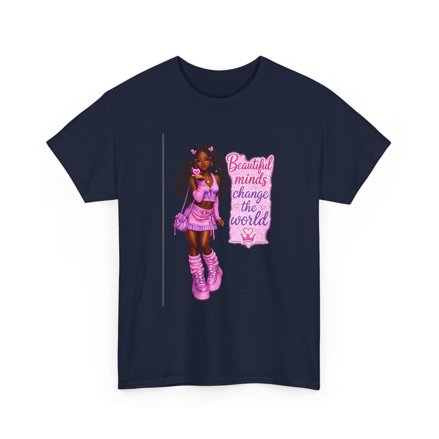 T-Shirt — 'Beautiful Minds Change the World' Pink Afro Girl Graphic