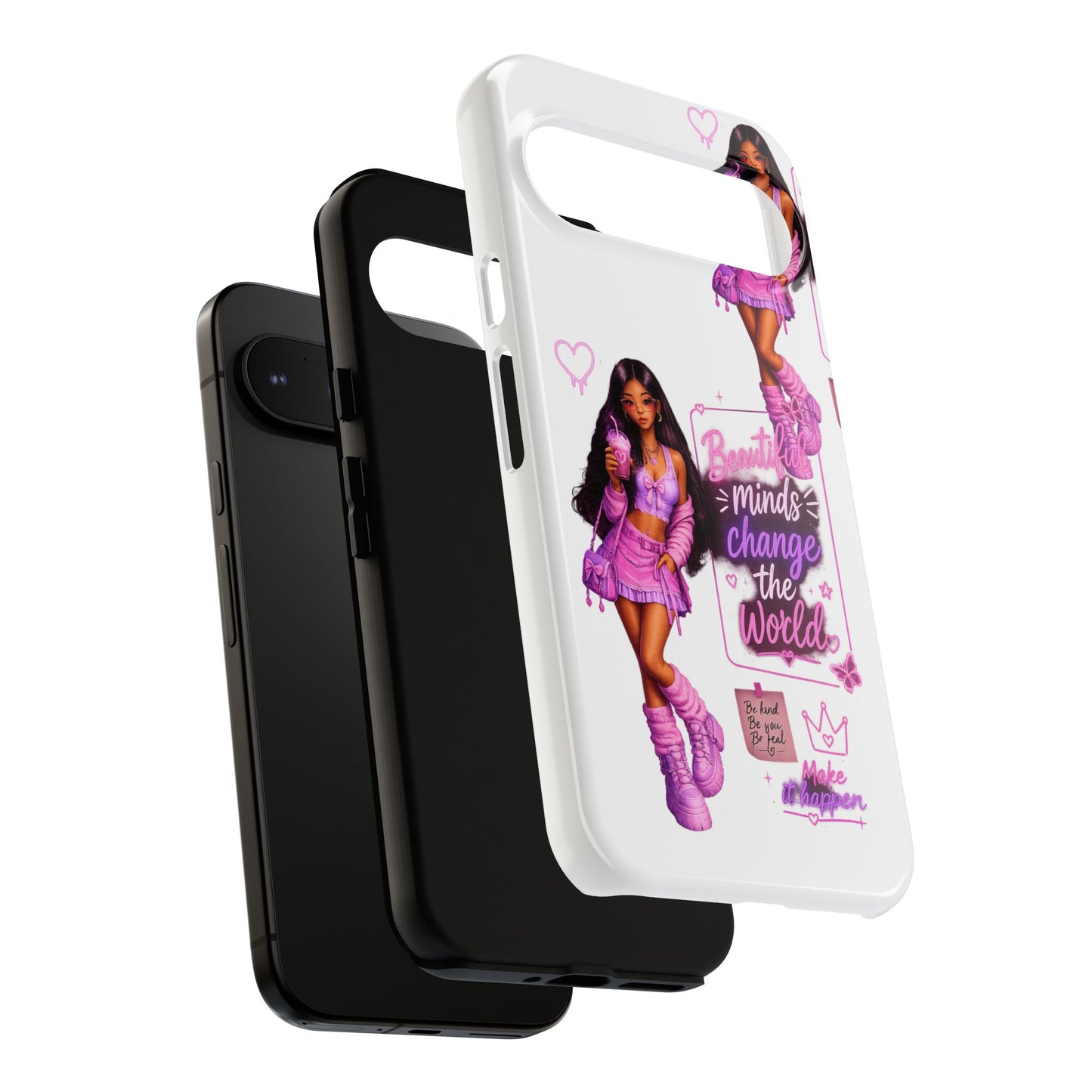 Empowerment Girl Phone Case — "Minds Change the World" Pink Aesthetic Protective Cover