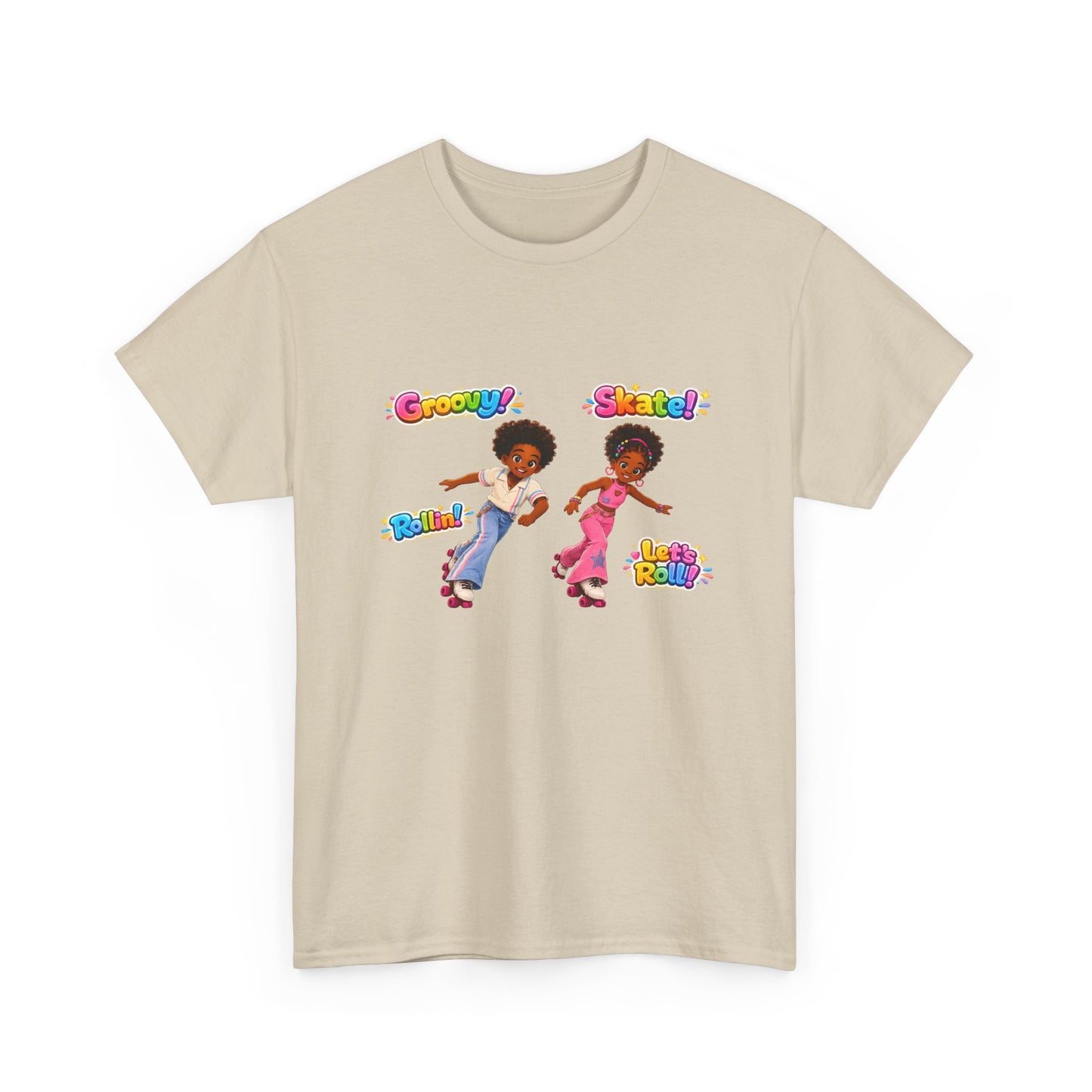 Roller Dance Kids T-Shirt — 'Groovy! Skate!' Retro Afro Puff Skaters Tee