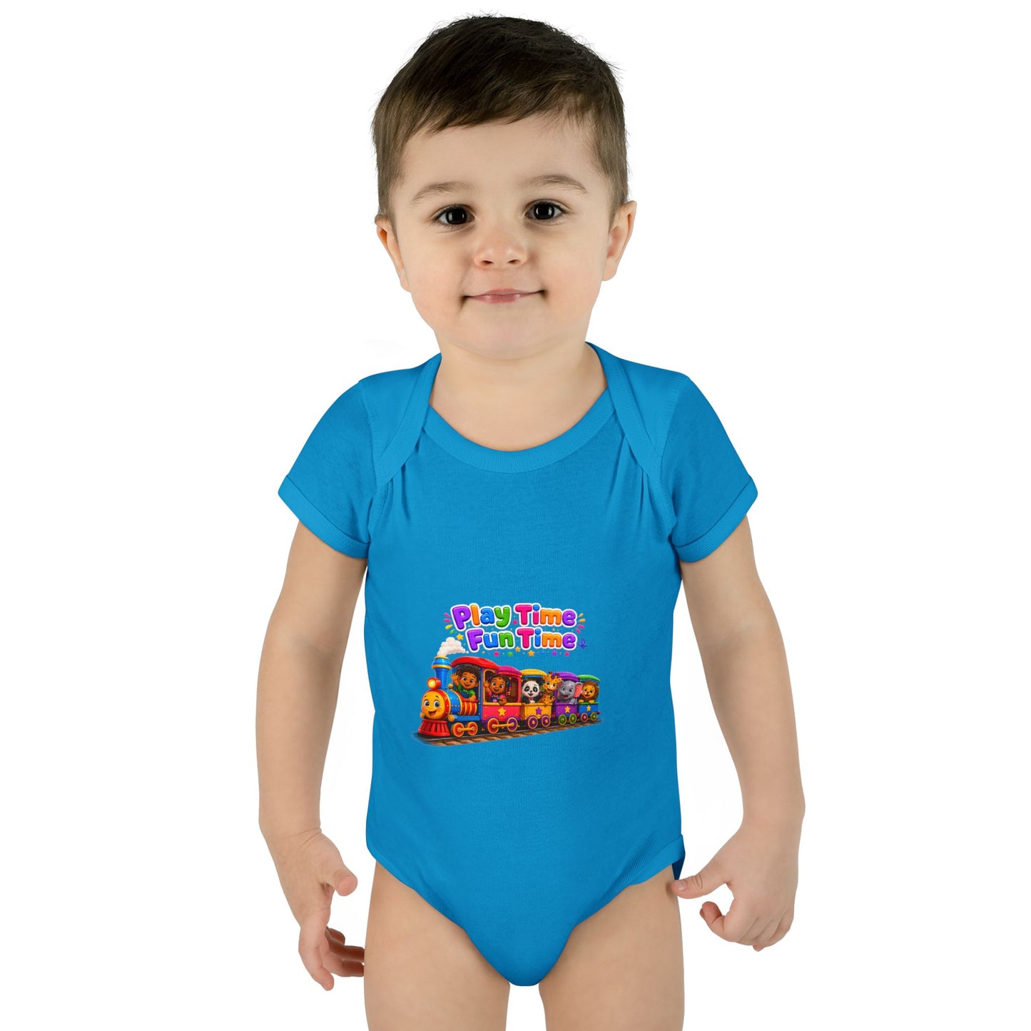 Play Time Fun Time Train Baby Bodysuit — Colorful Infant Onesie