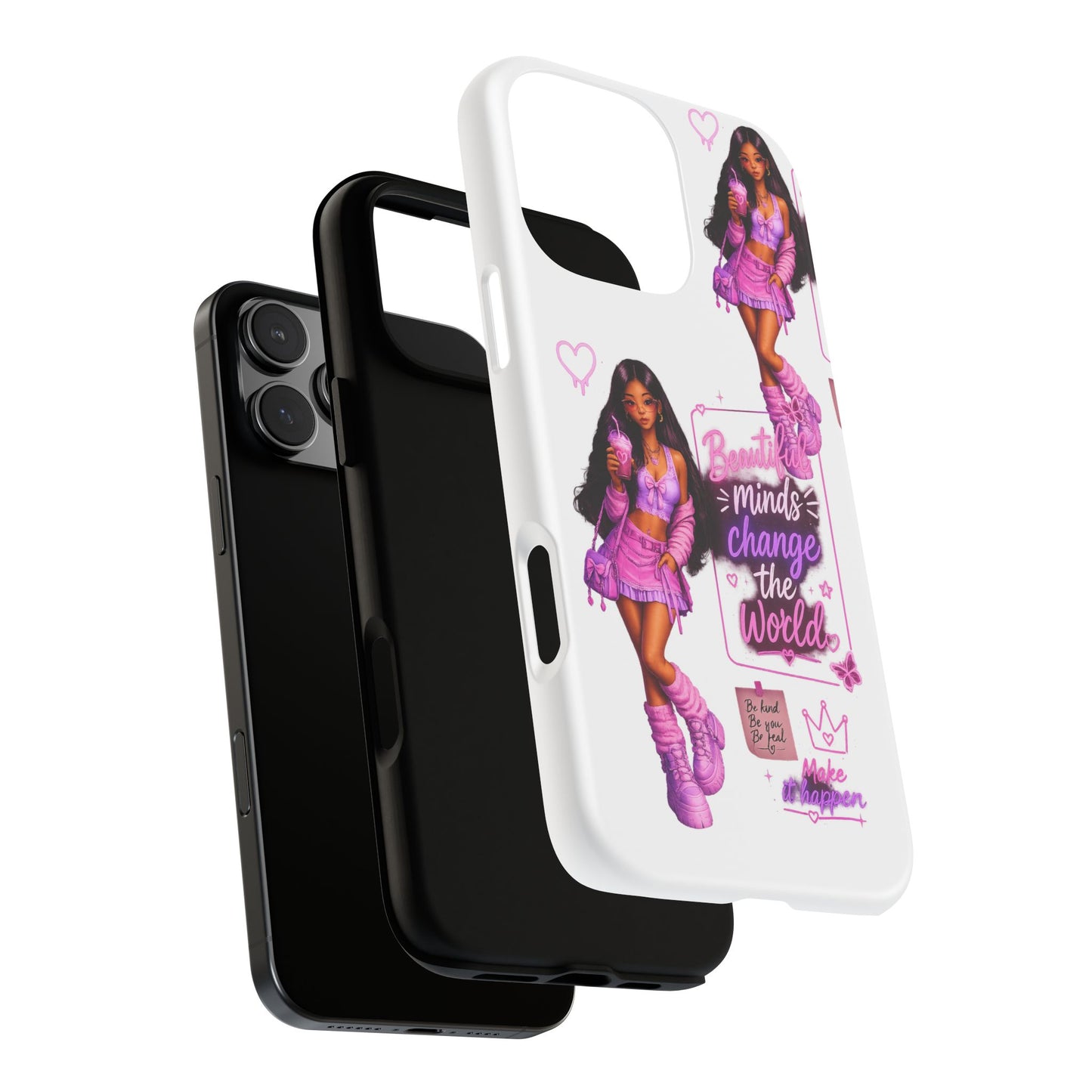 Empowerment Girl Phone Case — "Minds Change the World" Pink Aesthetic Protective Cover
