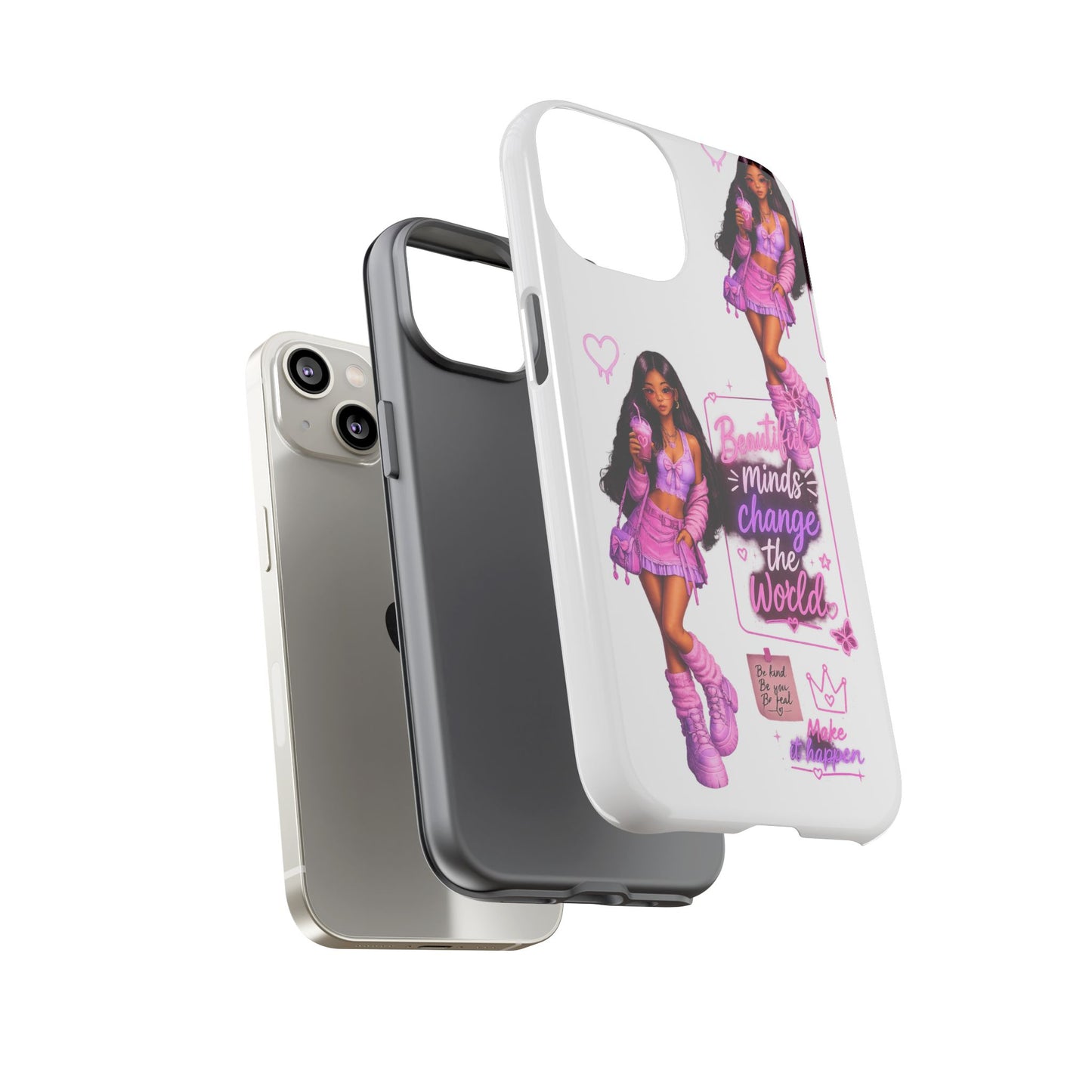 Empowerment Girl Phone Case — "Minds Change the World" Pink Aesthetic Protective Cover