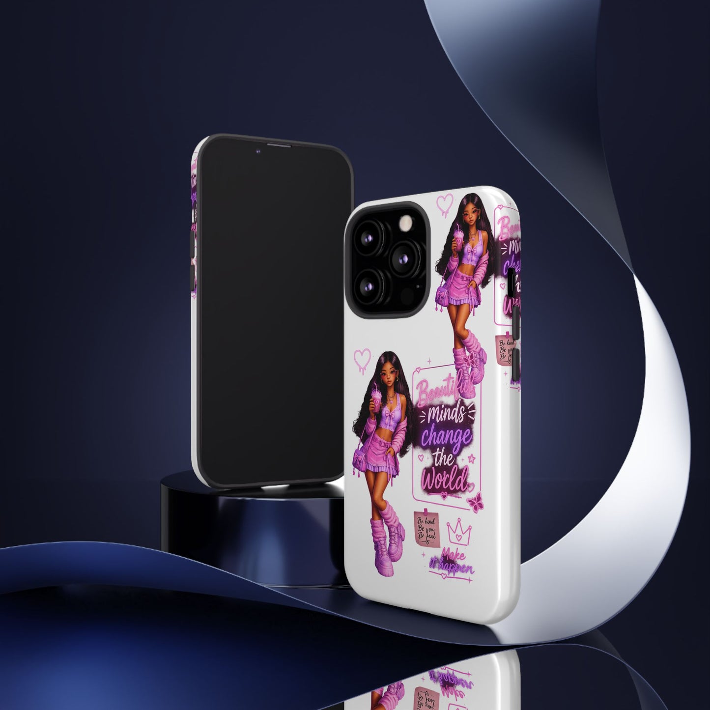 Empowerment Girl Phone Case — "Minds Change the World" Pink Aesthetic Protective Cover