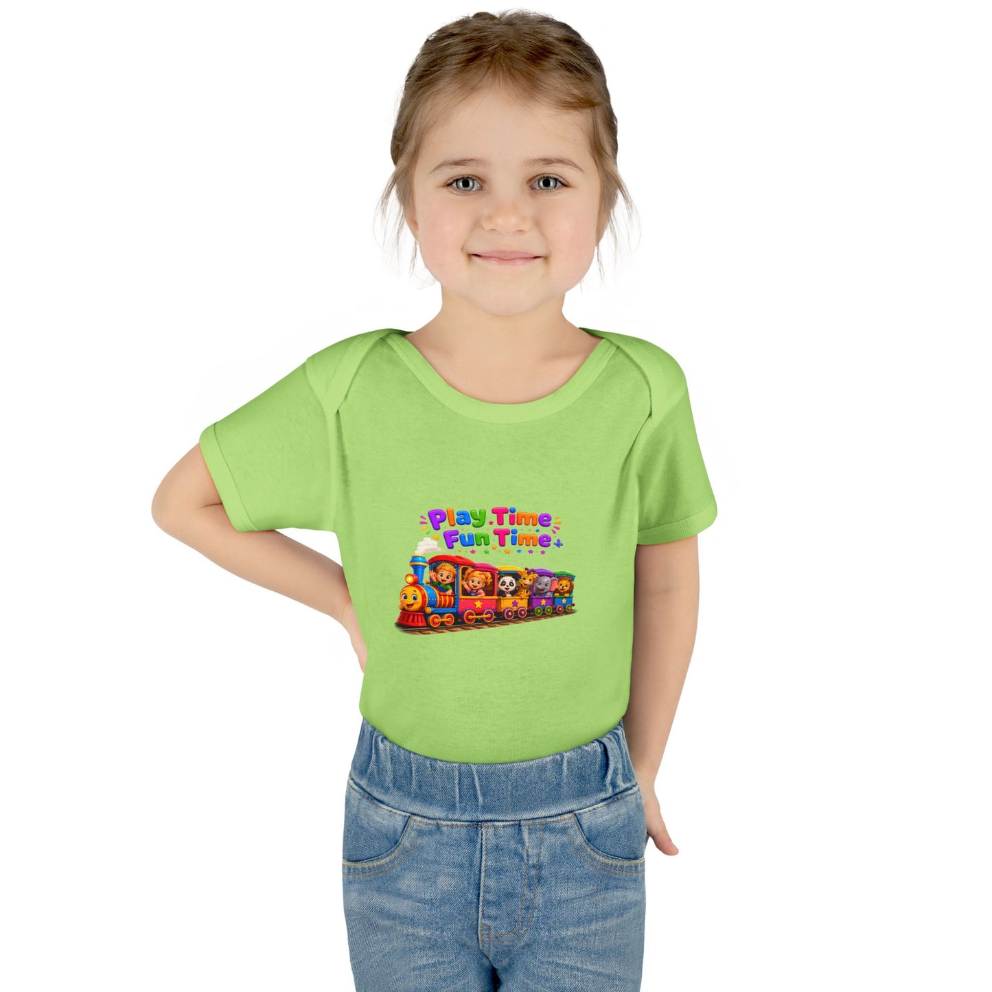 Play Time Fun Time Baby Bodysuit — Colorful Train Infant Onesie