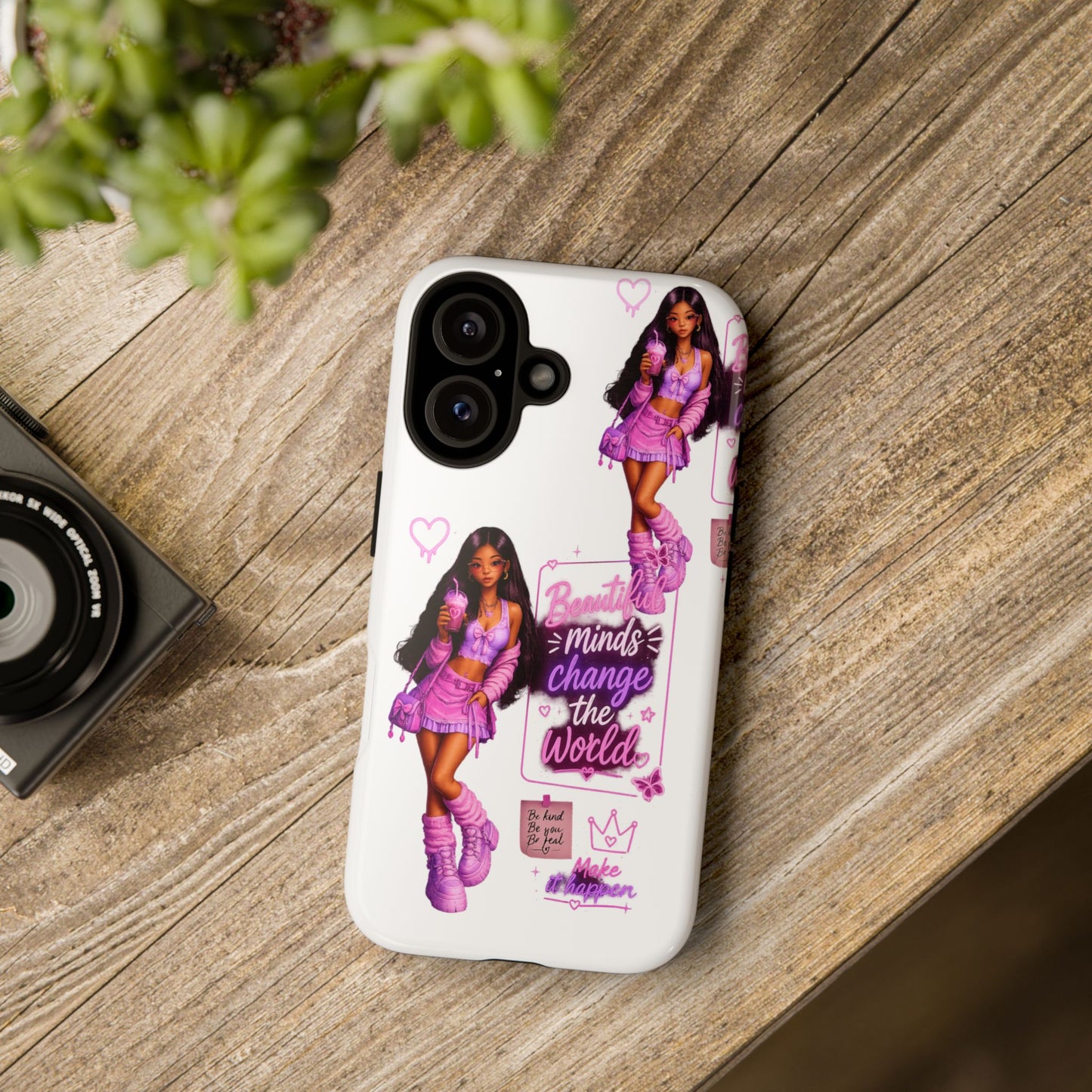 Empowerment Girl Phone Case — "Minds Change the World" Pink Aesthetic Protective Cover
