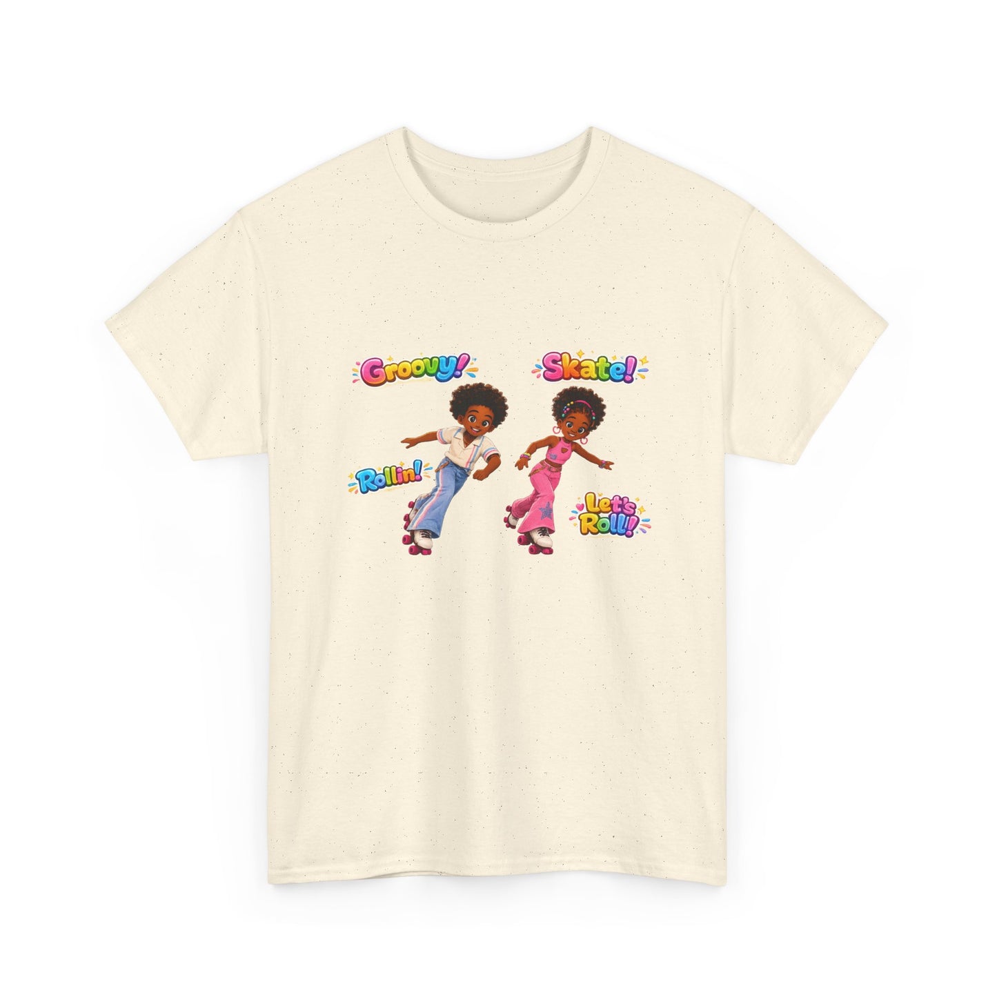 Roller Dance Kids T-Shirt — 'Groovy! Skate!' Retro Afro Puff Skaters Tee