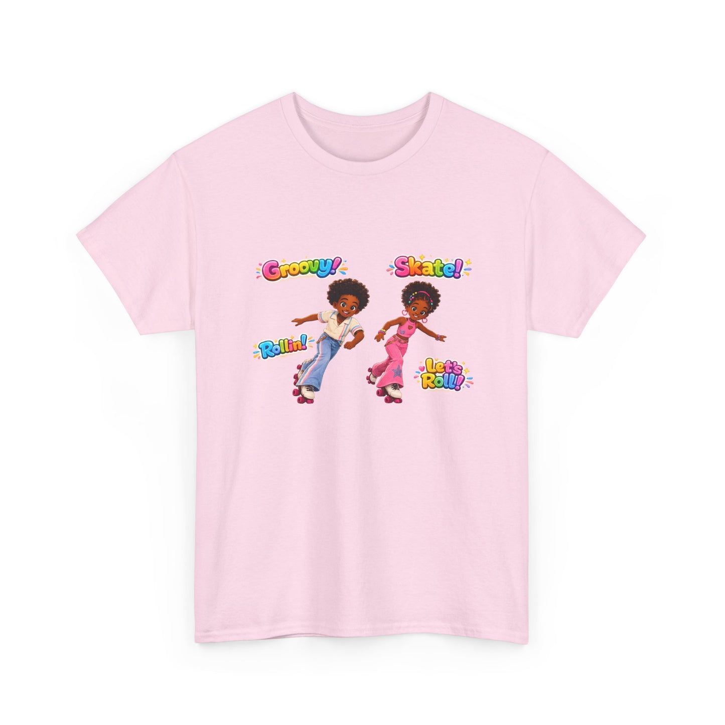 Roller Dance Kids T-Shirt — 'Groovy! Skate!' Retro Afro Puff Skaters Tee