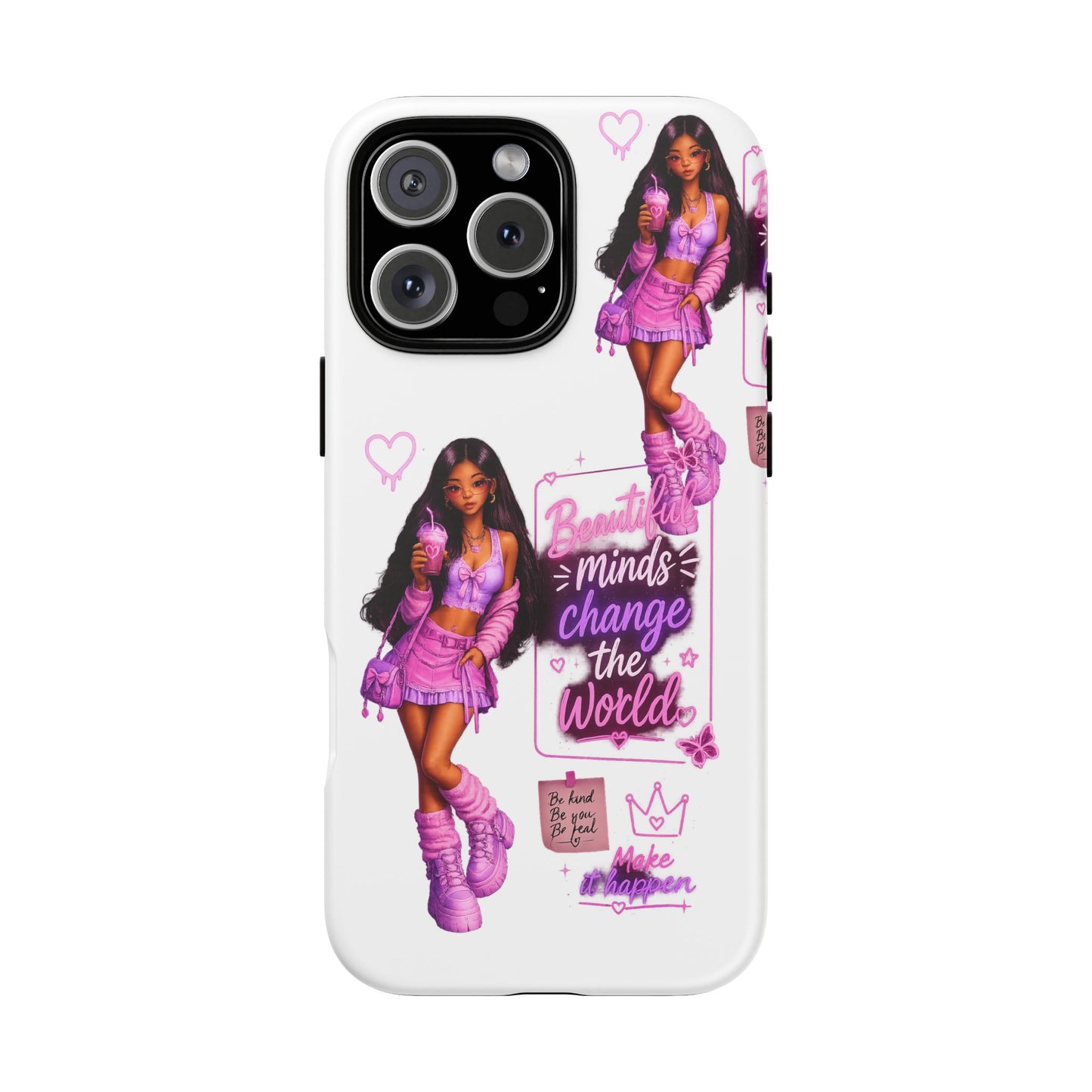 Empowerment Girl Phone Case — "Minds Change the World" Pink Aesthetic Protective Cover
