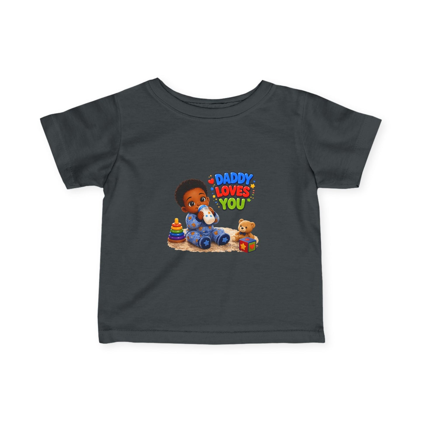 Infant Tee — "Daddy Loves You" Baby Shirt with Cute African American Baby & Toys
