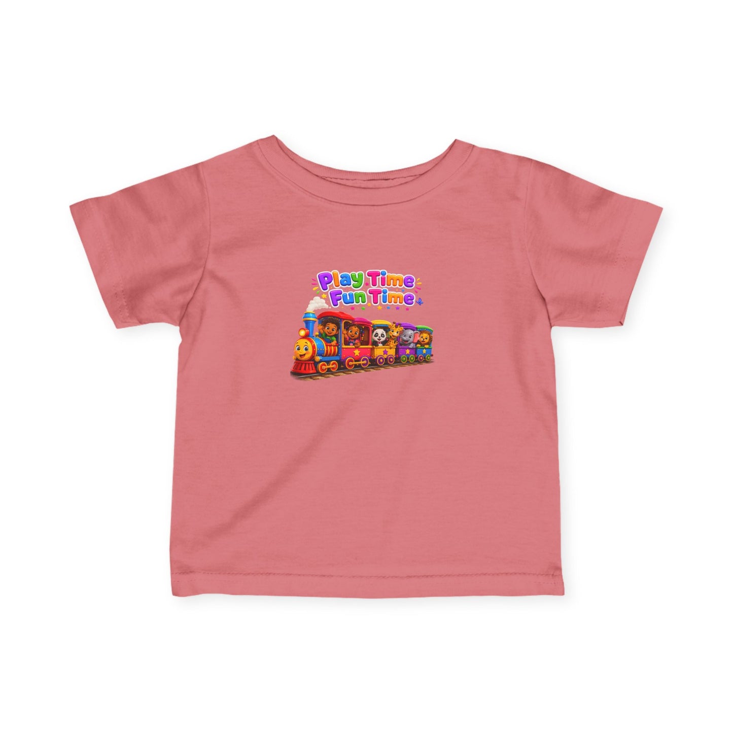 Infant Tee — "Play Time Fun Time" Colorful Toy Train Baby Shirt