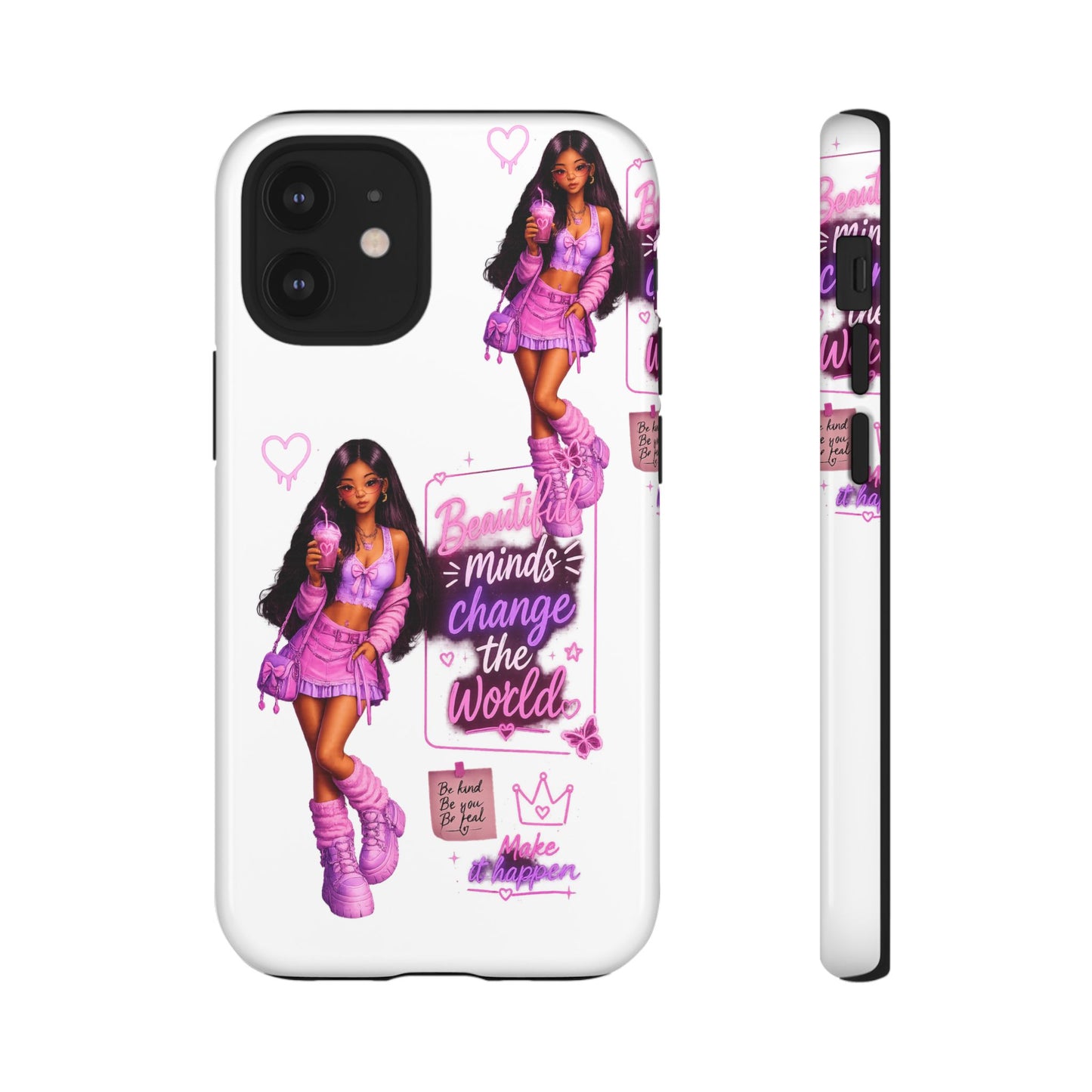 Empowerment Girl Phone Case — "Minds Change the World" Pink Aesthetic Protective Cover