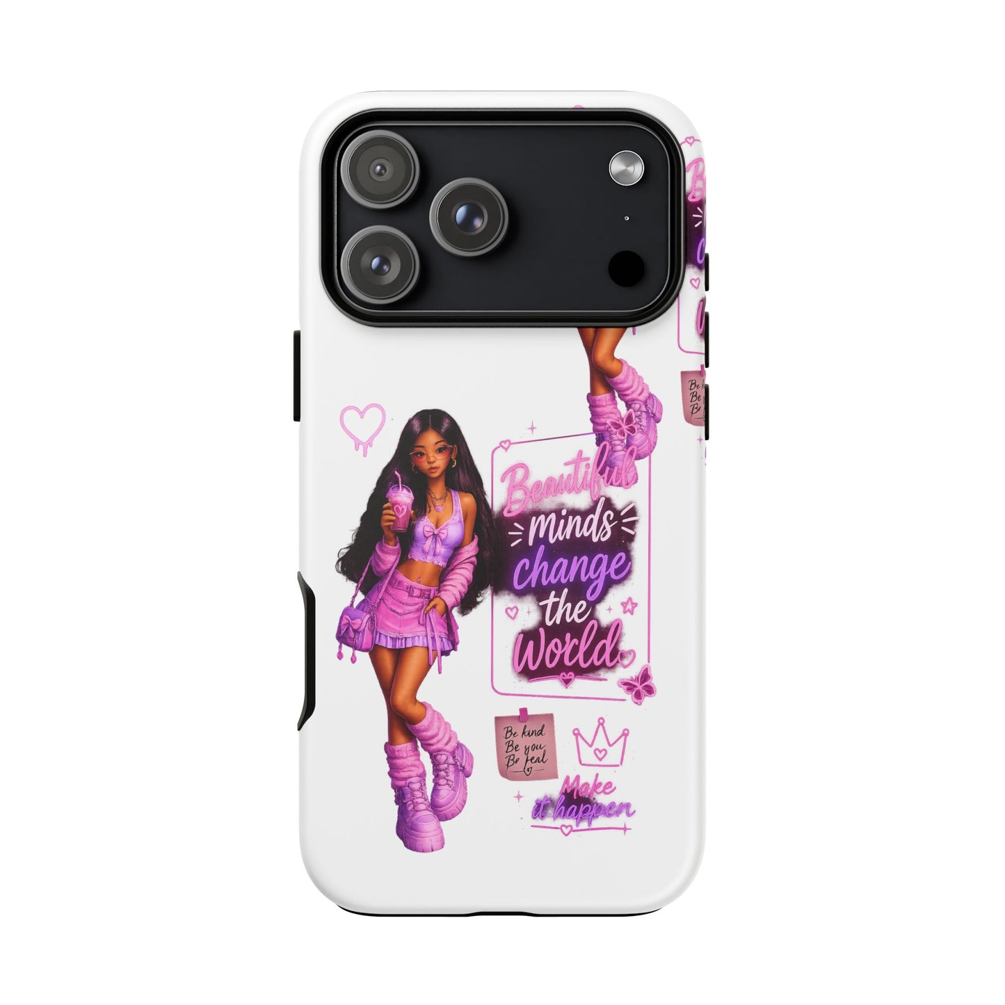 Empowerment Girl Phone Case — "Minds Change the World" Pink Aesthetic Protective Cover