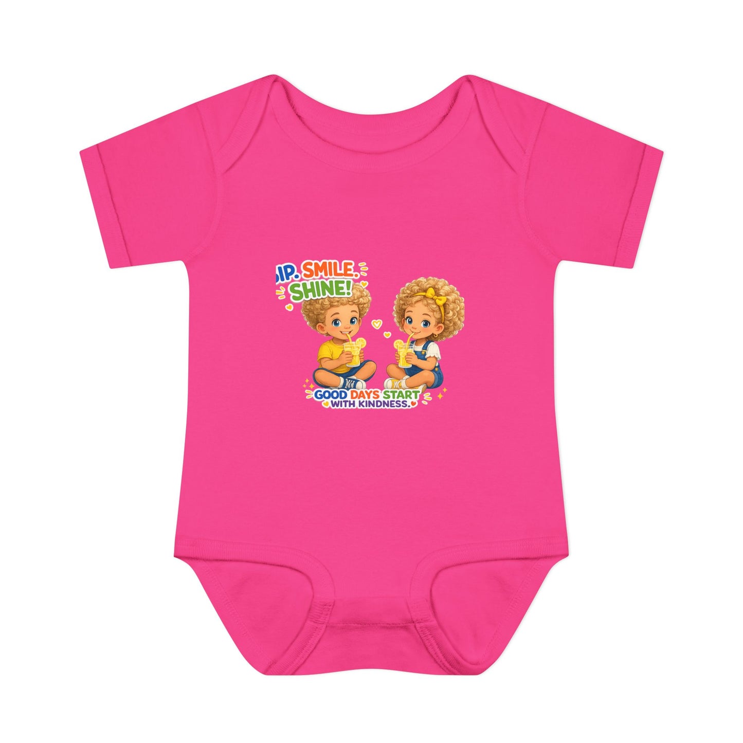 Infant Bodysuit "Rise, Smile, Shine!" Cute Kids Graphic Onesie — "Good Days Start with Kindness"