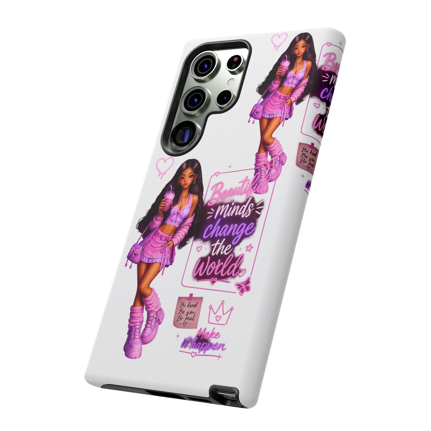 Empowerment Girl Phone Case — "Minds Change the World" Pink Aesthetic Protective Cover