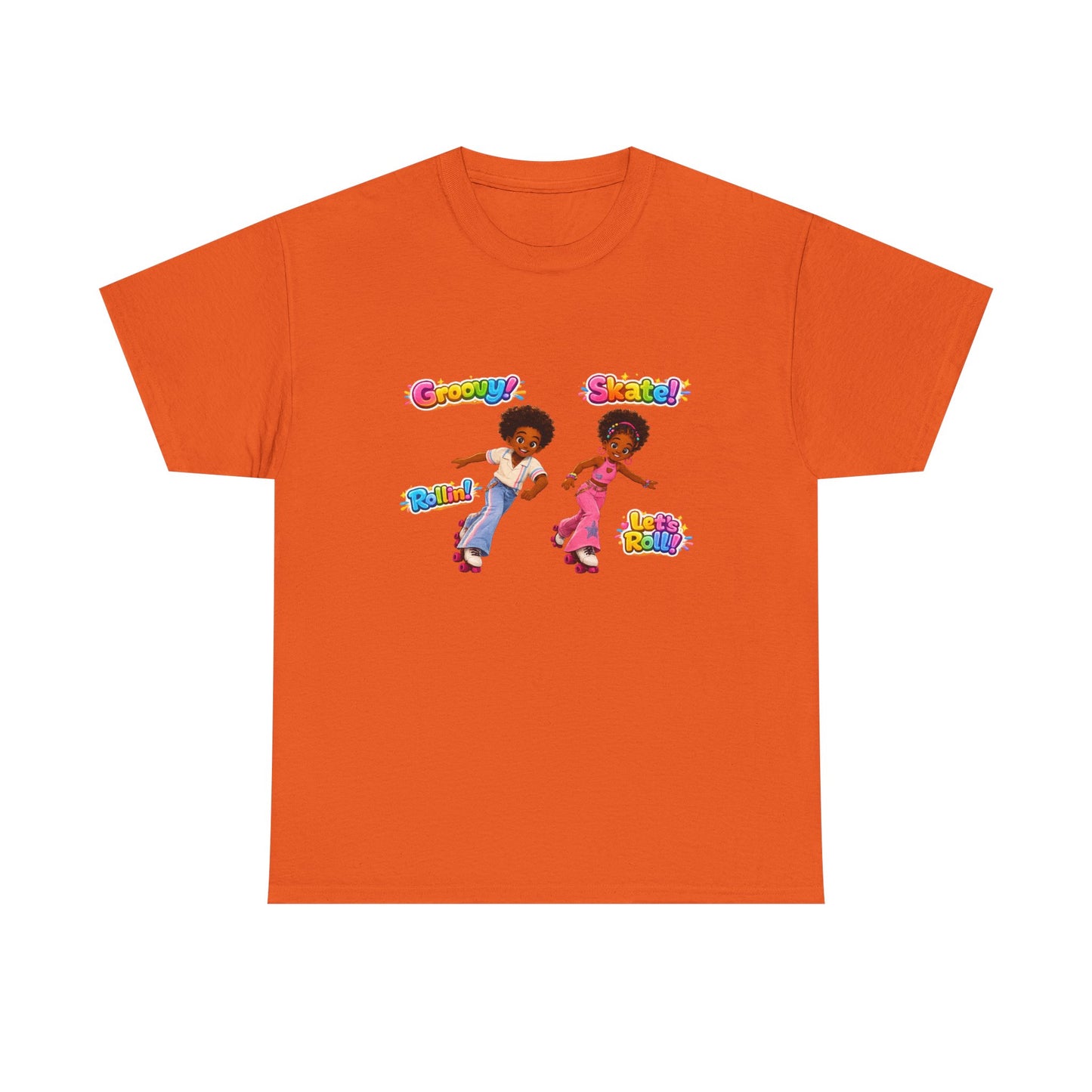 Roller Dance Kids T-Shirt — 'Groovy! Skate!' Retro Afro Puff Skaters Tee
