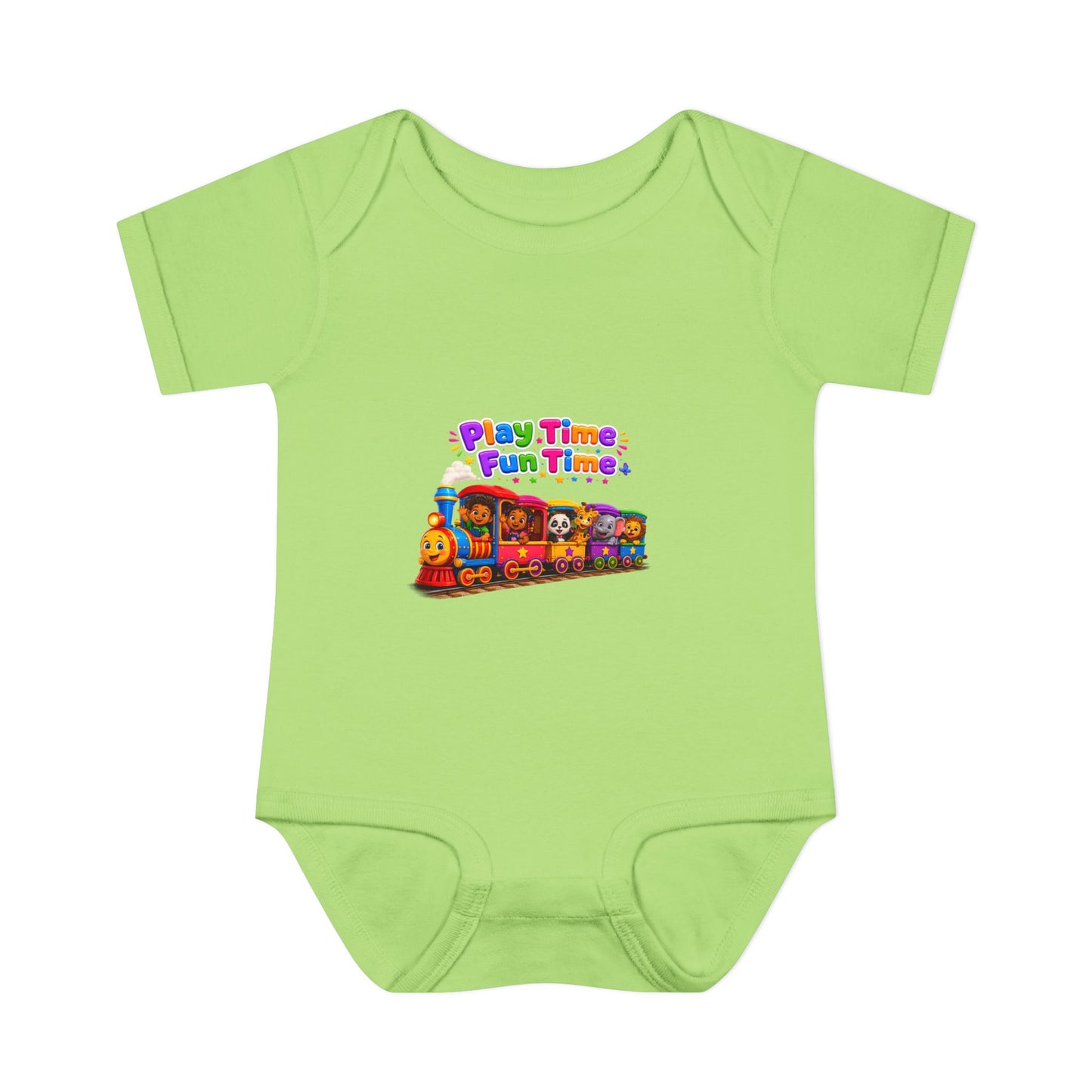 Play Time Fun Time Train Baby Bodysuit — Colorful Infant Onesie
