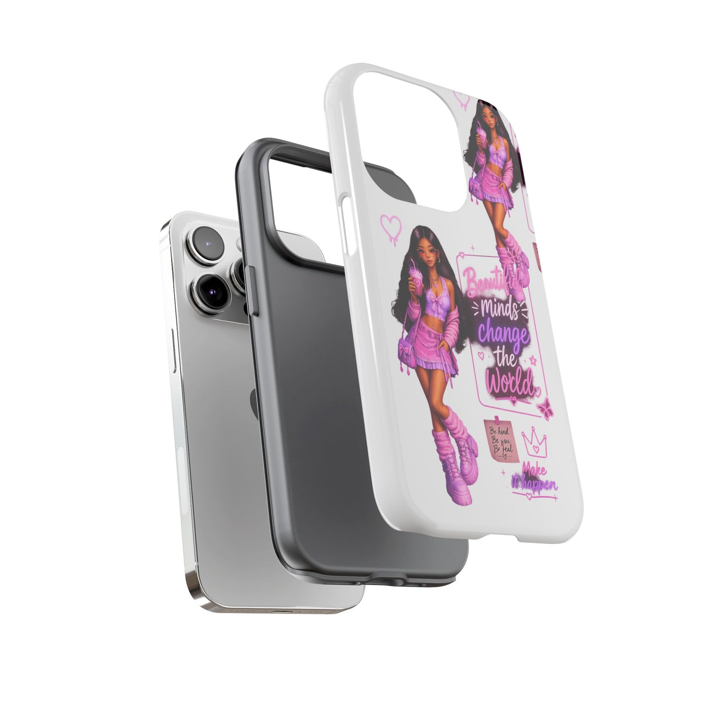 Empowerment Girl Phone Case — "Minds Change the World" Pink Aesthetic Protective Cover