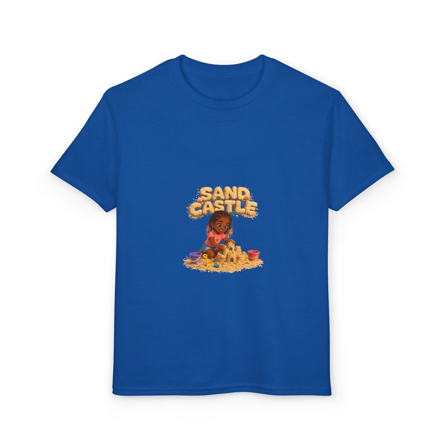 Kids "Sand Castle" Beach T‑Shirt — Cute Kid Building Sandcastle Graphic