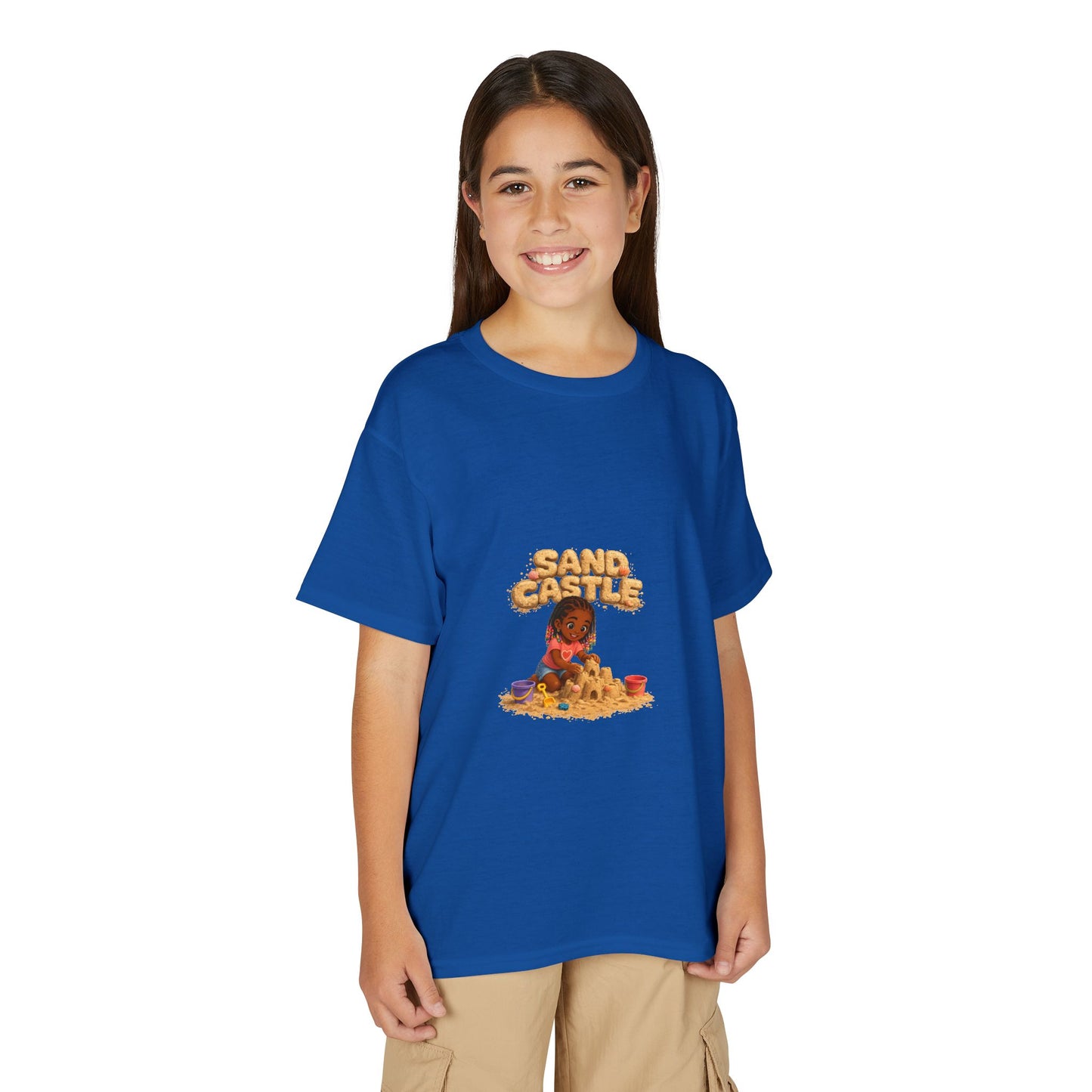 Kids "Sand Castle" Beach T‑Shirt — Cute Kid Building Sandcastle Graphic