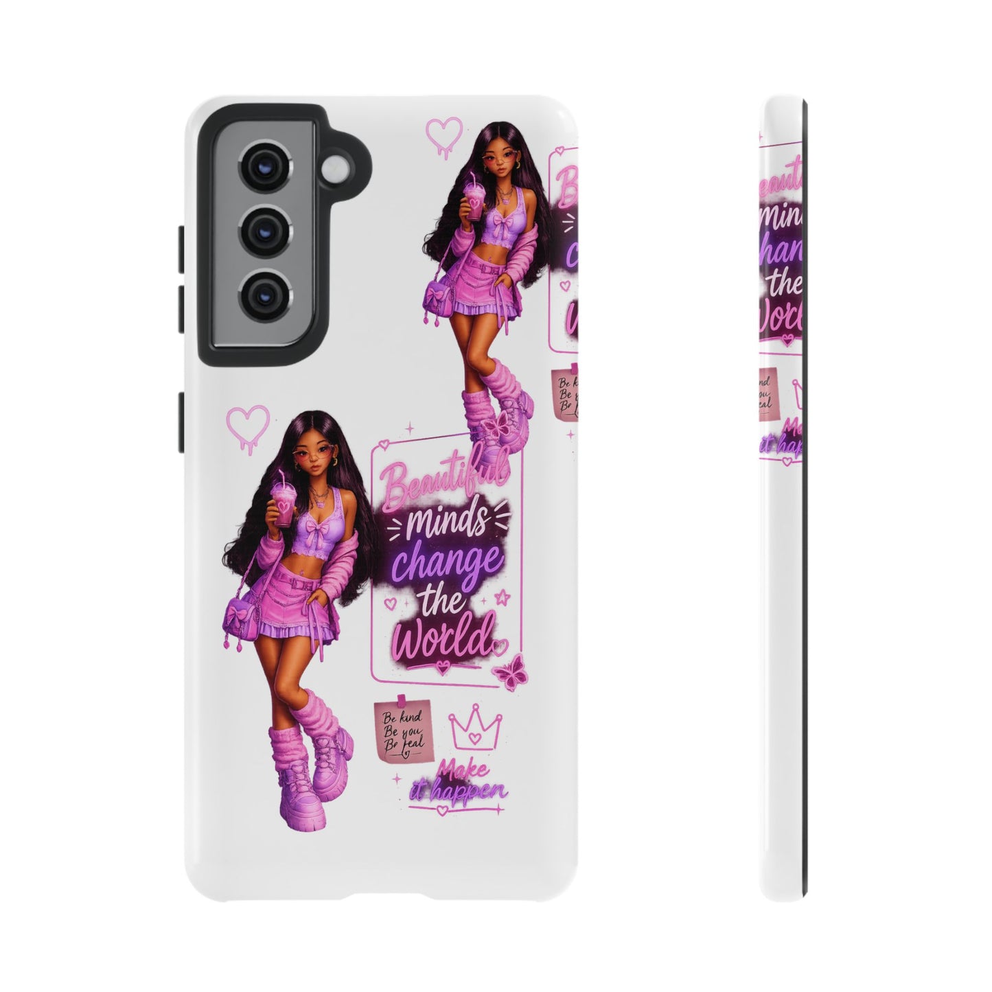 Empowerment Girl Phone Case — "Minds Change the World" Pink Aesthetic Protective Cover