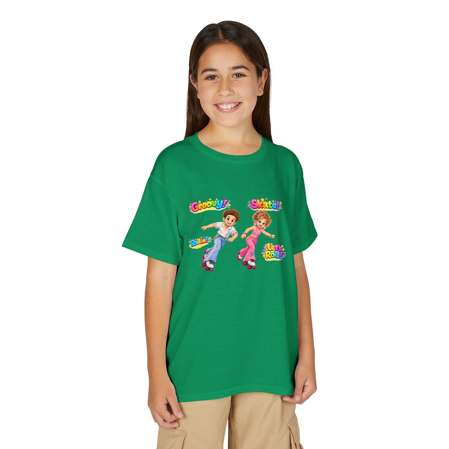 Youth Roller Skating T-Shirt — "Groovy! Skater!" Colorful Retro Kids Tee