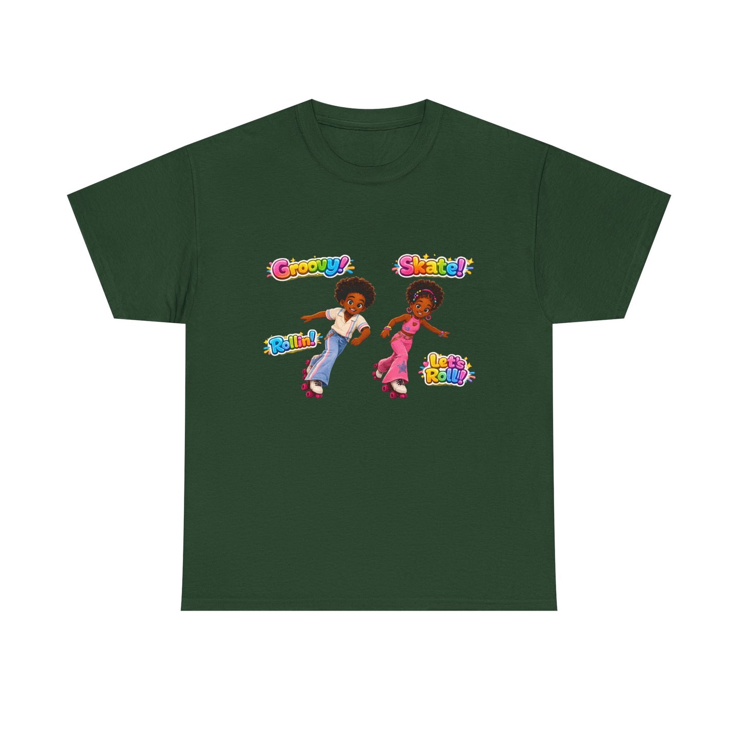Retro Roller Skating Kids Tee — 'Groovy! Skate!' Colorful 70s-Inspired Shirt