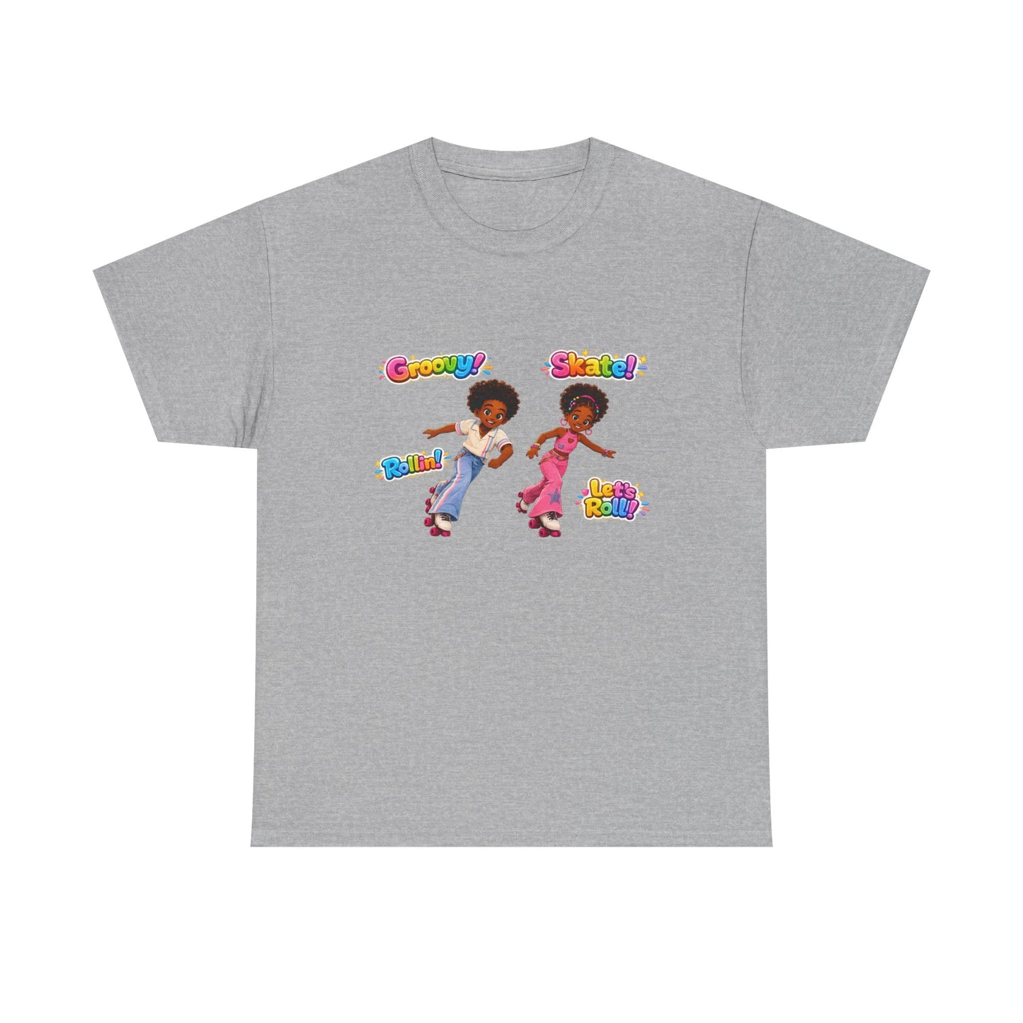 Roller Dance Kids T-Shirt — 'Groovy! Skate!' Retro Afro Puff Skaters Tee