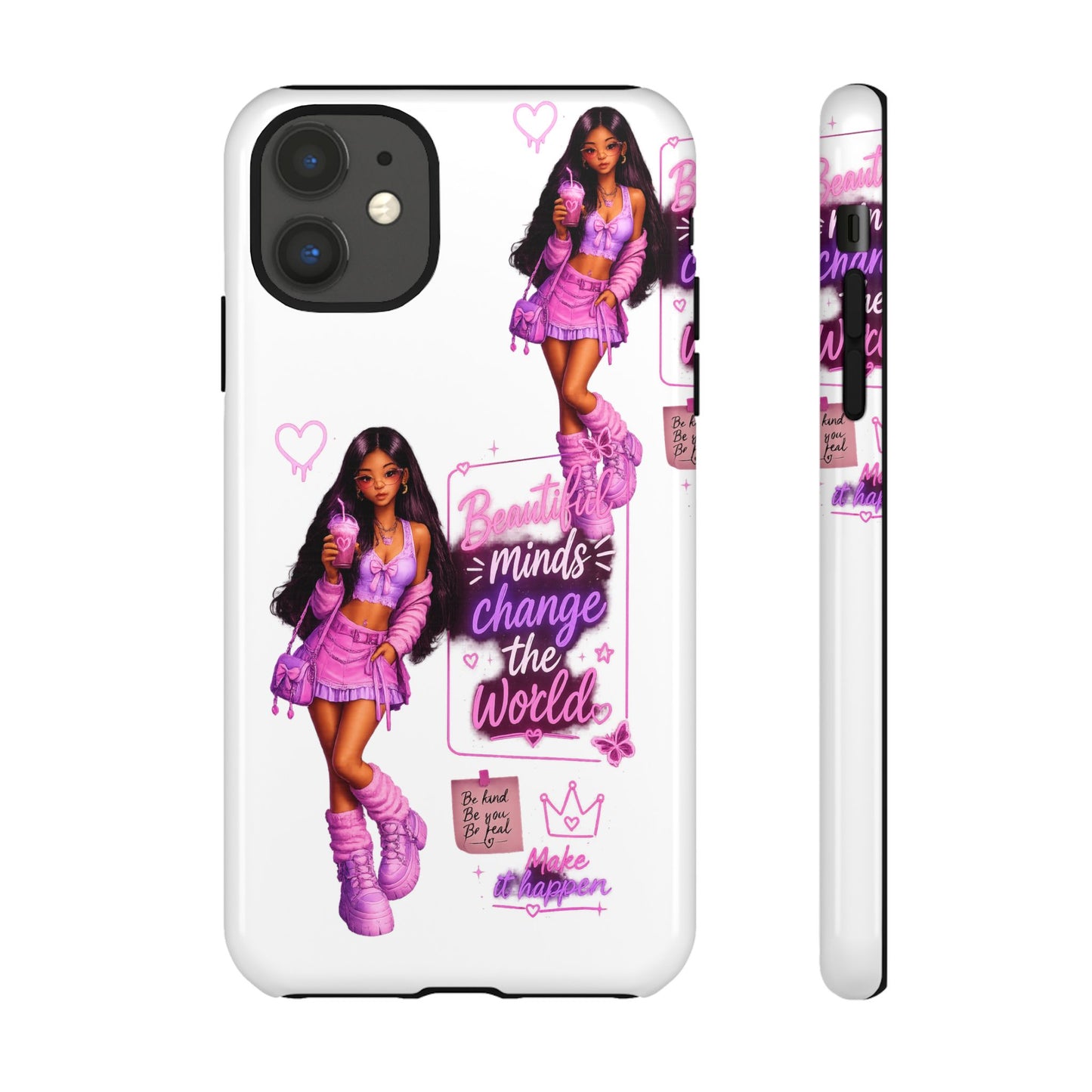 Empowerment Girl Phone Case — "Minds Change the World" Pink Aesthetic Protective Cover