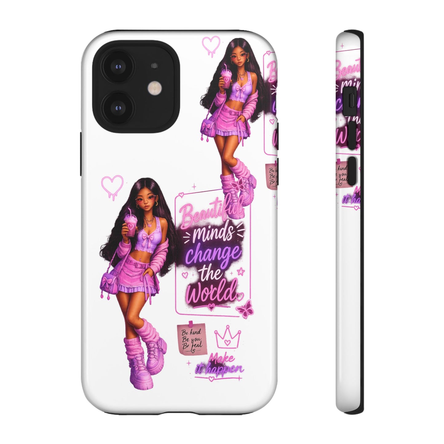 Empowerment Girl Phone Case — "Minds Change the World" Pink Aesthetic Protective Cover