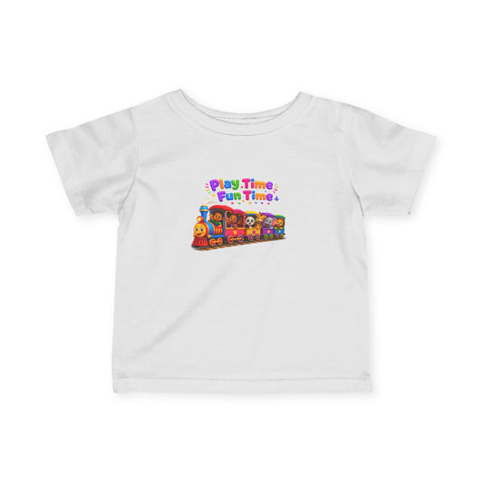 Infant Tee — "Play Time Fun Time" Colorful Toy Train Baby Shirt